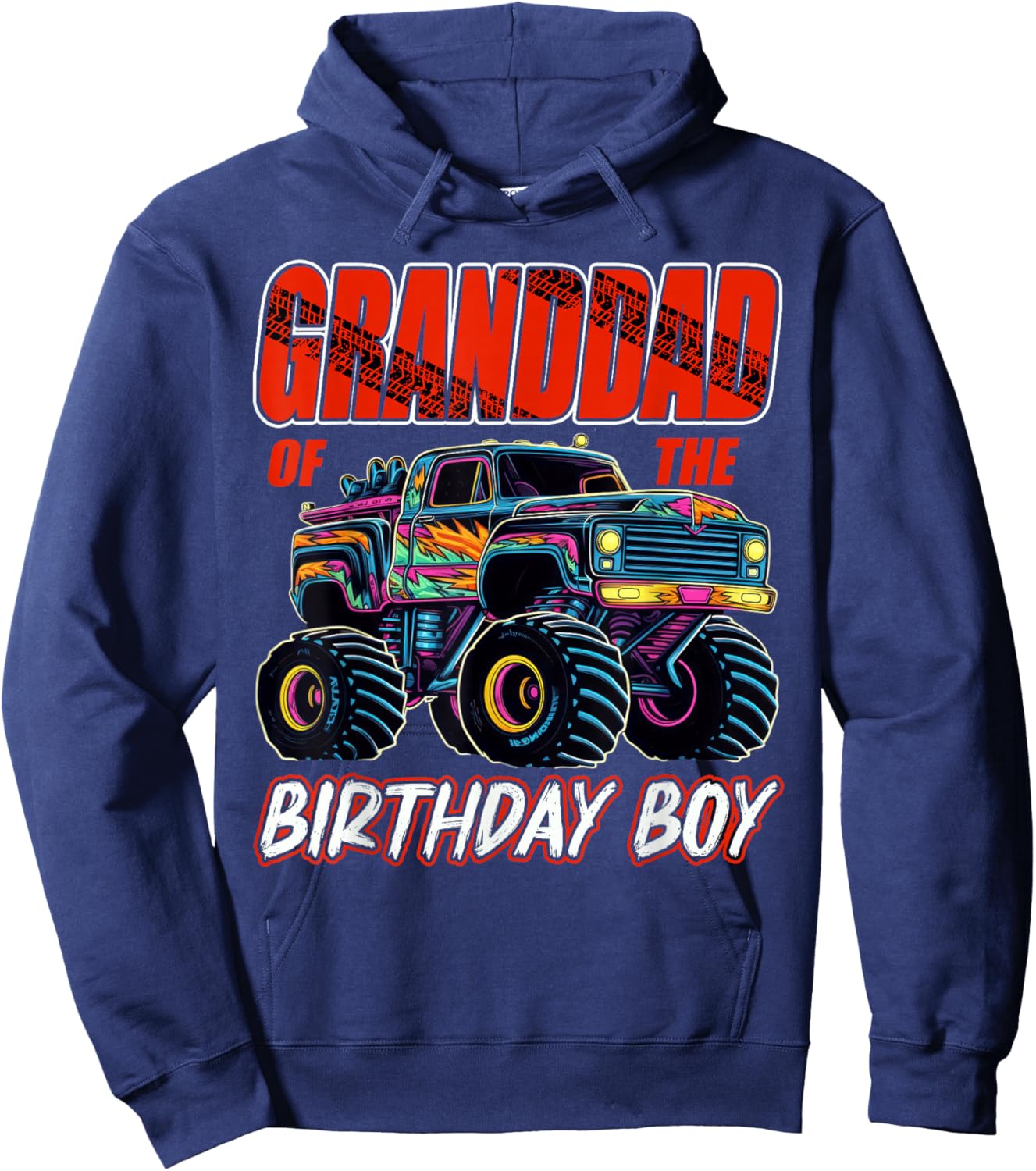 Granddad of The Birthday Boy Monster Truck Birthday Hoodie - Hoodie | Navy