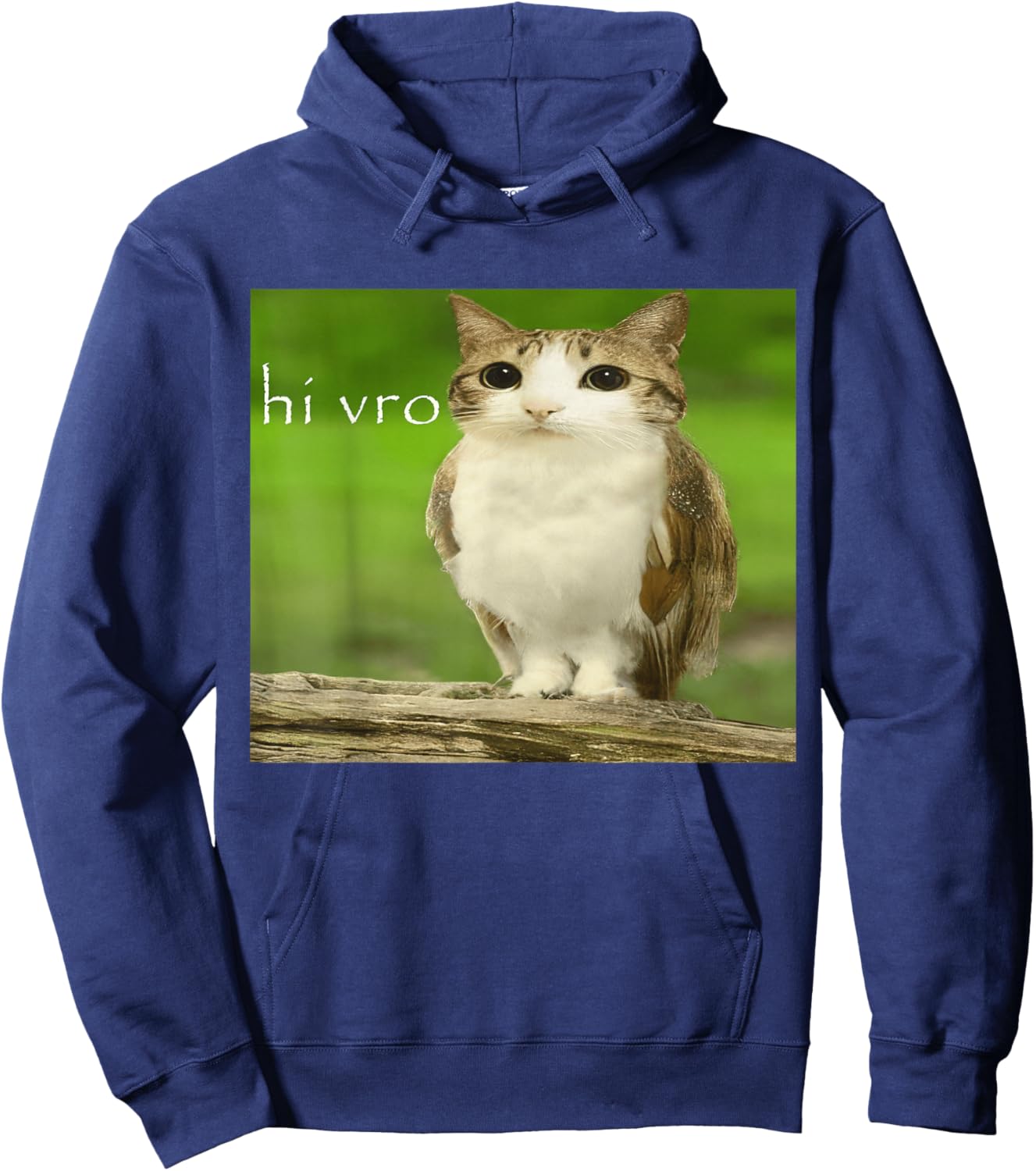 Cat Owl Funny Cursed Hello Bro Brainrot Meowl Hi vro Meme Hoodie - Hoodie | Navy