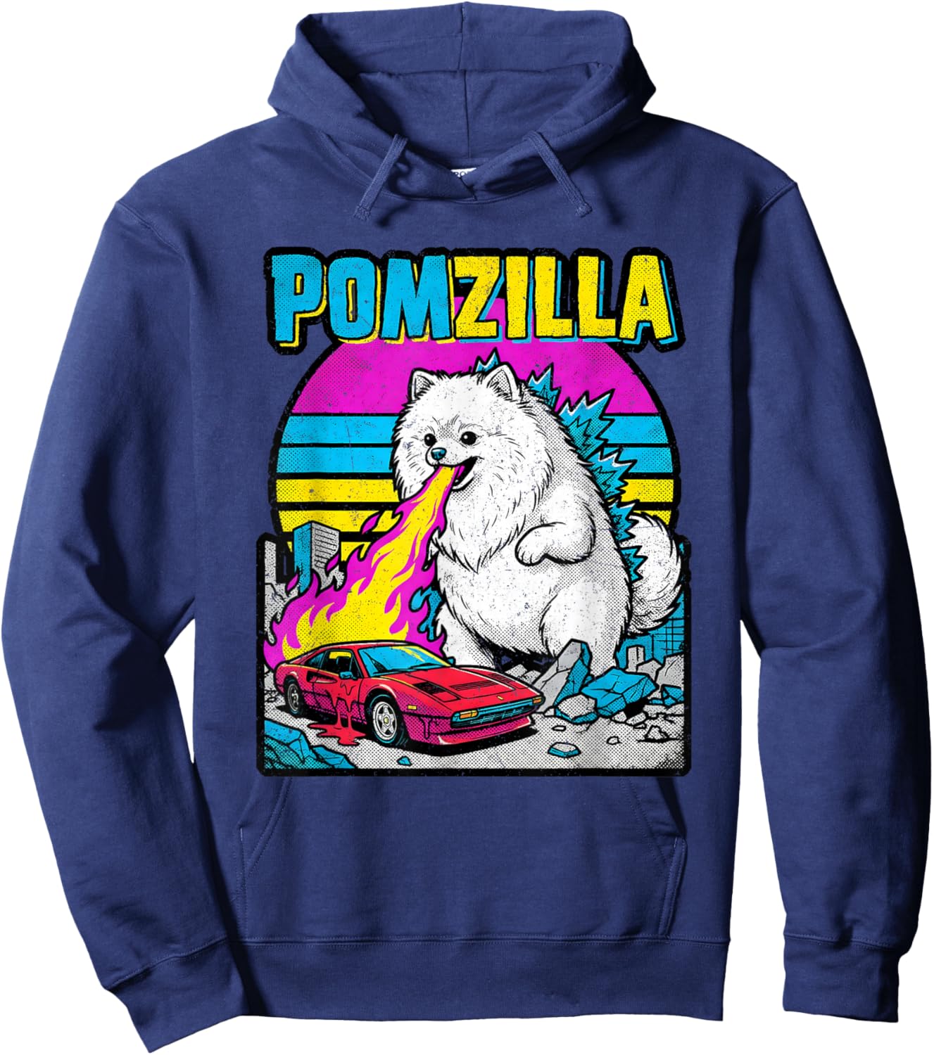 Retro Pomzilla für Männer Frauen Kinder Pomeranian Kleidung Hoodie - Hoodie | Navy