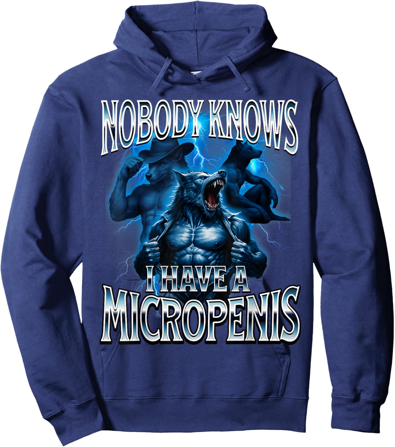 Micro Funny Unappropriate Men's Rude Wolf Embarrassing Hoodie - Hoodie | Navy