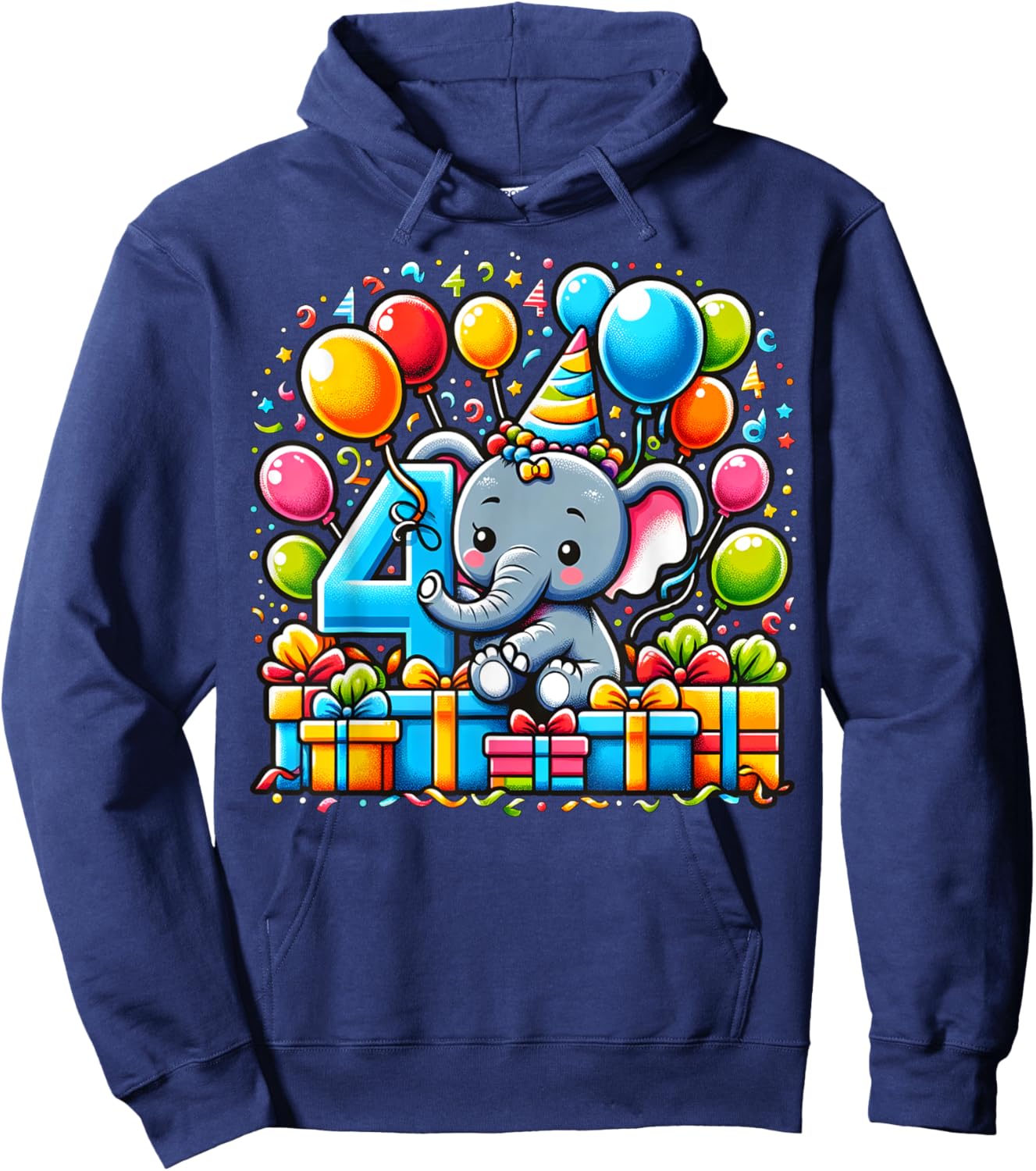 Bday fourth Boys, Girls, Kids age four 4th birthday Elephant Hoodie - Hoodie | Navy