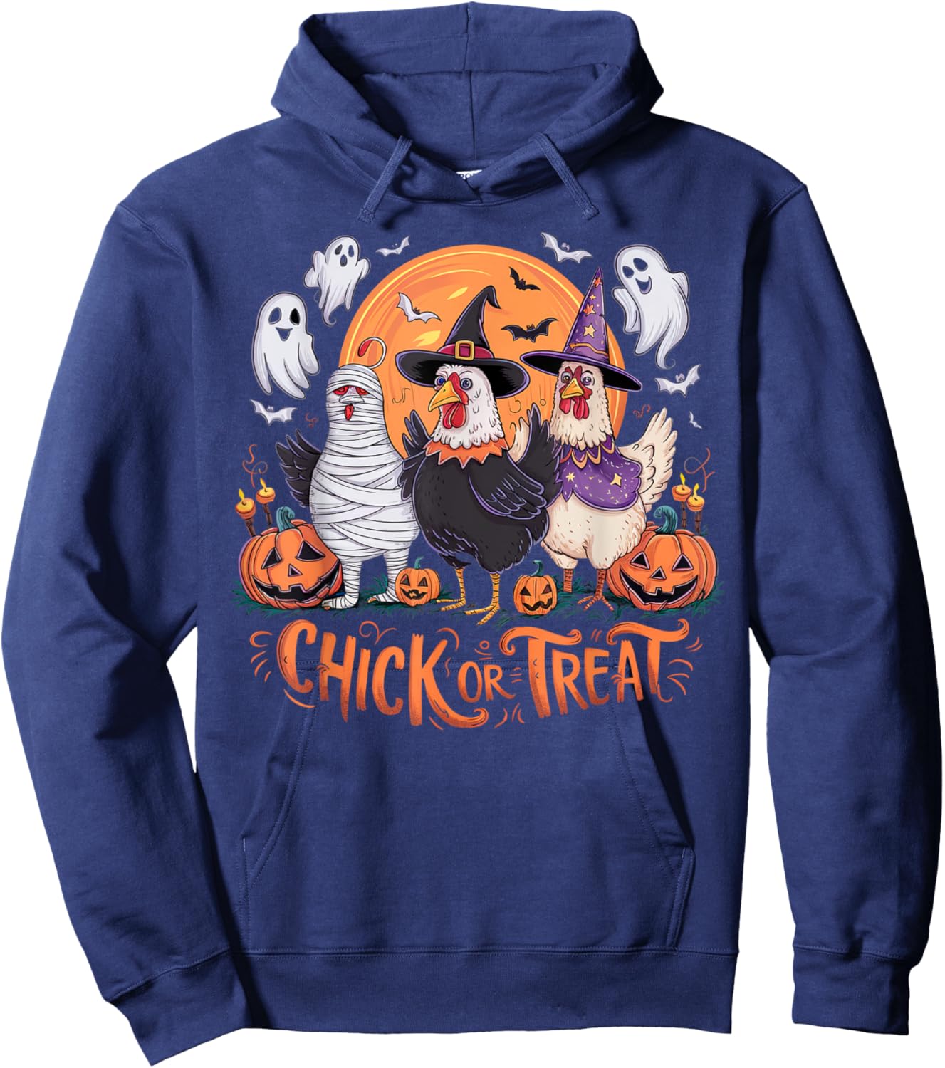 Halloween Chick Or Treat Pumpkin Spooky Witch Chicken Farmer Hoodie - Hoodie | Navy