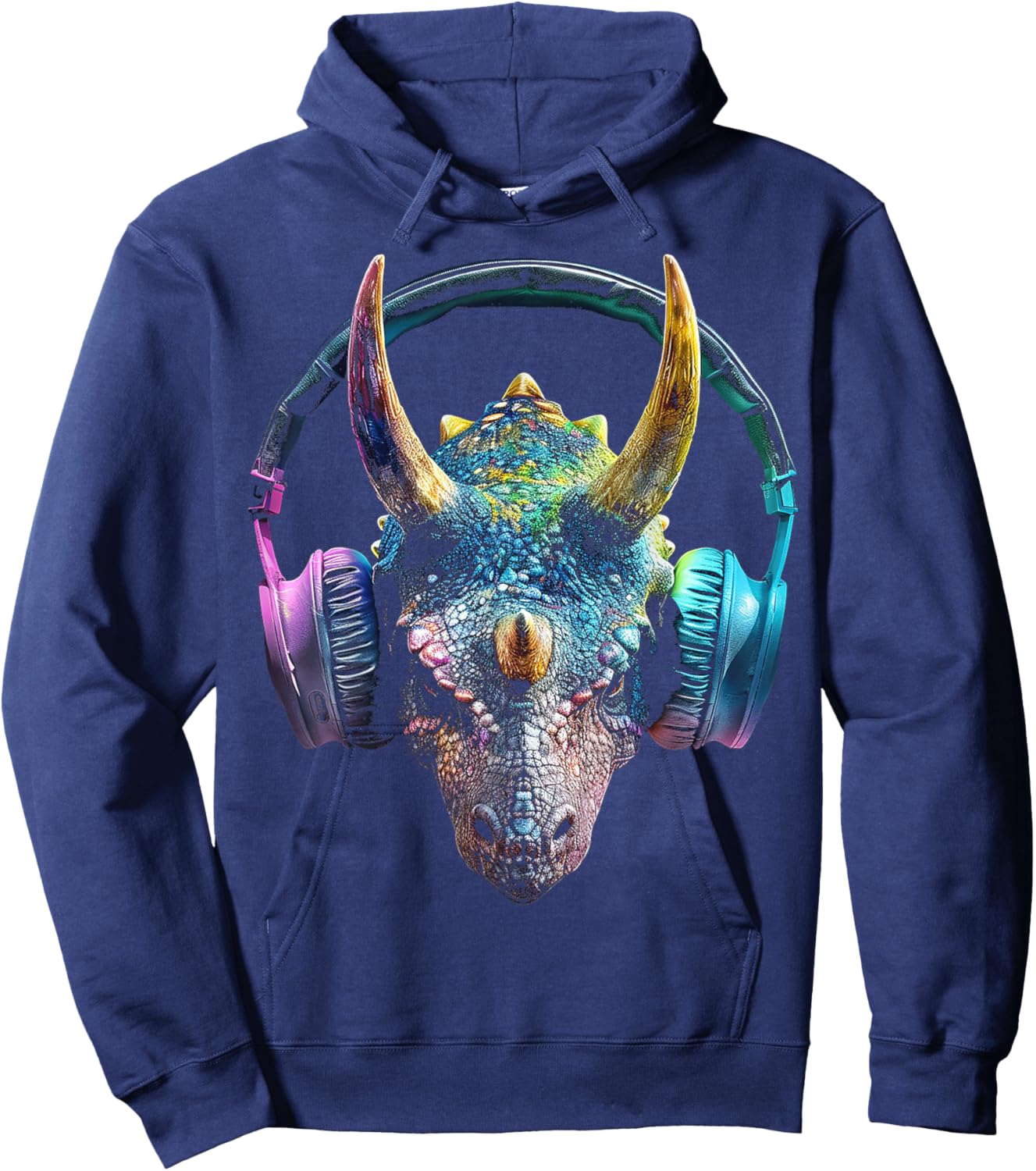 Triceratops Dinosaur Graphic Headphone Triceratops Hoodie - Hoodie | Navy