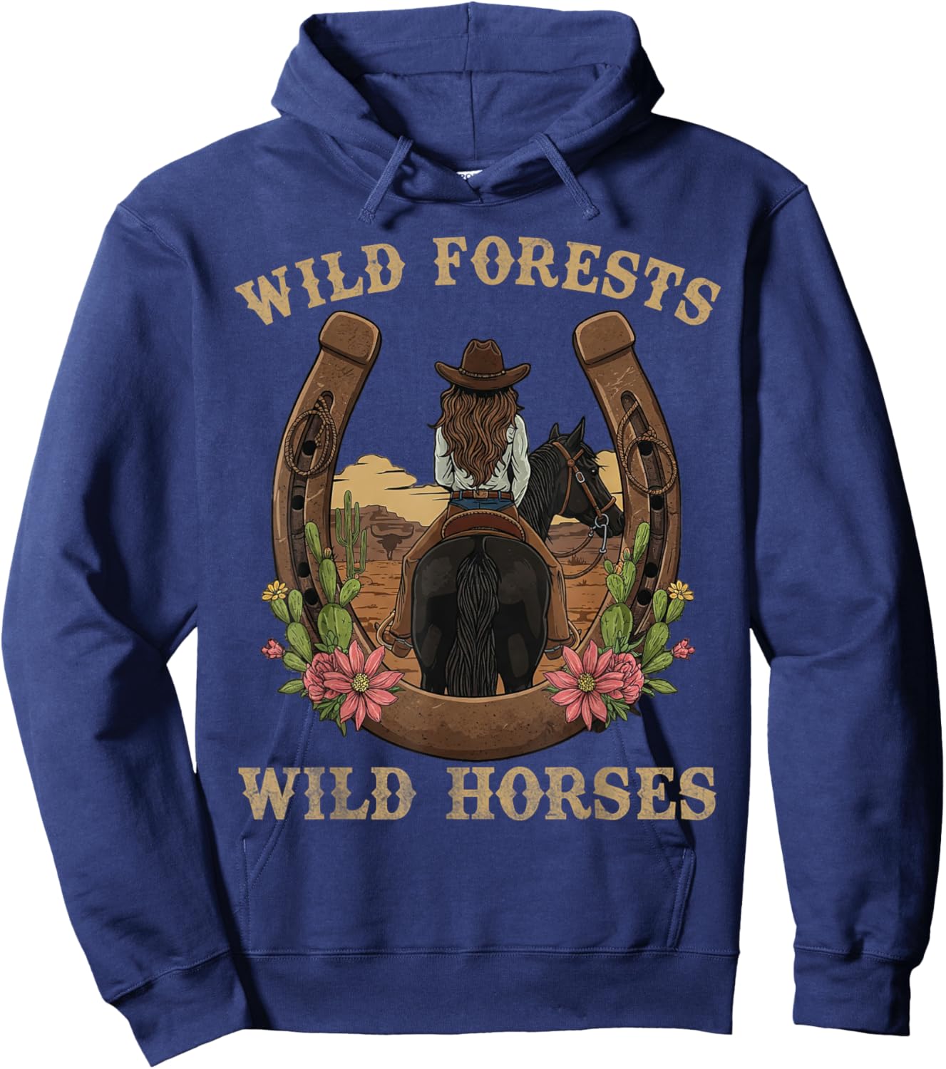 Wild Flowers Wild Horses Retro Rodeo Western Country Cowgirl Hoodie - Hoodie | Navy
