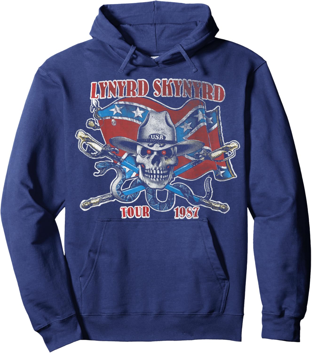 Lynyrd Skynyrd Tour 1987 USA Flag Vintage Southern Band Rock Hoodie - Hoodie | Navy