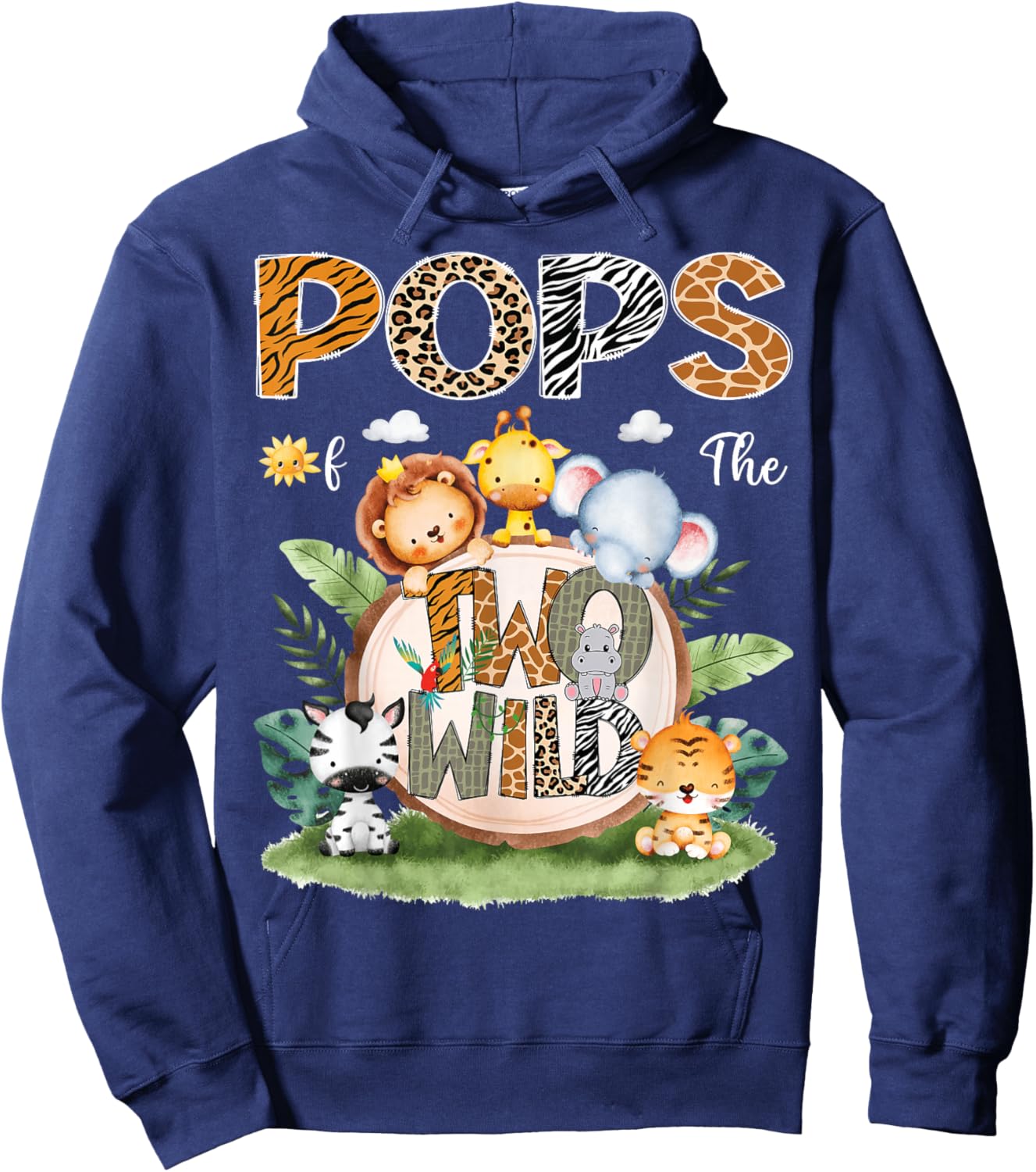 Pops Of The Two Wild 2Nd Birthday Safari Animal Lover Hoodie - Hoodie | Navy