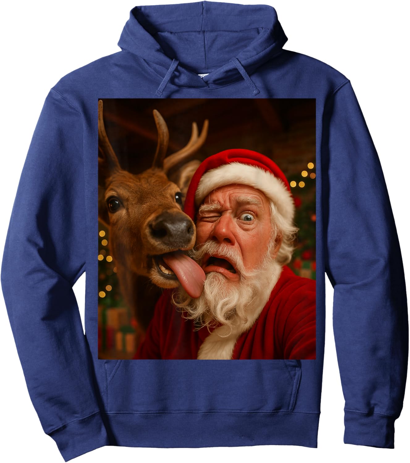 Funny Santa Selfie Reindeer Men Women Kids Christmas Hoodie - Hoodie | Navy