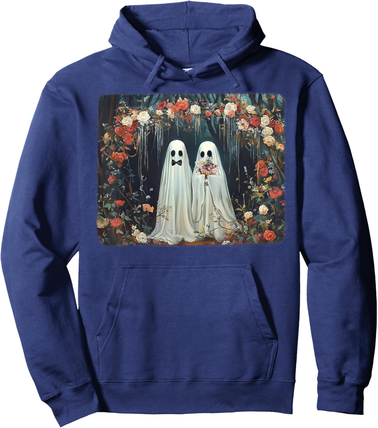 Halloween Floral Ghost Just Married Wedding Groom Bride Hoodie - Hoodie | Navy