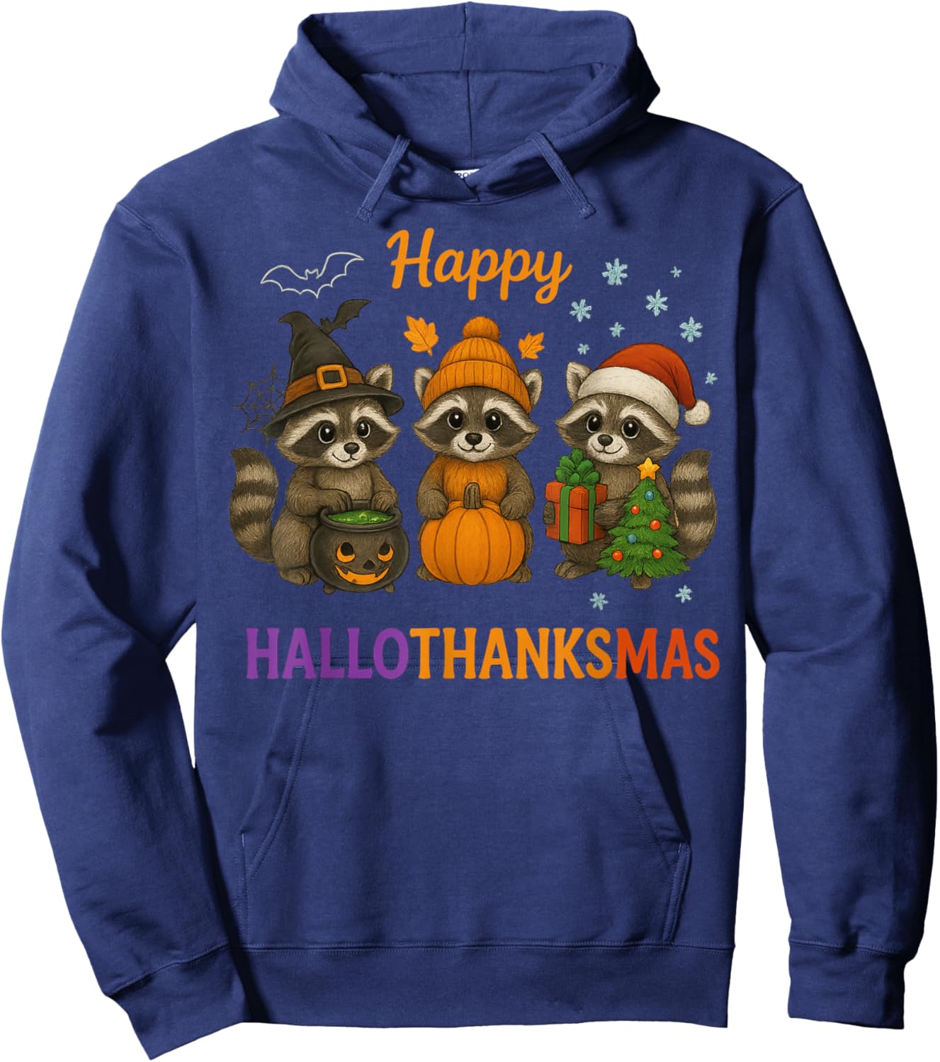 Happy Hallothanksmas Raccoon Halloween Christmas Hoodie - Hoodie | Navy