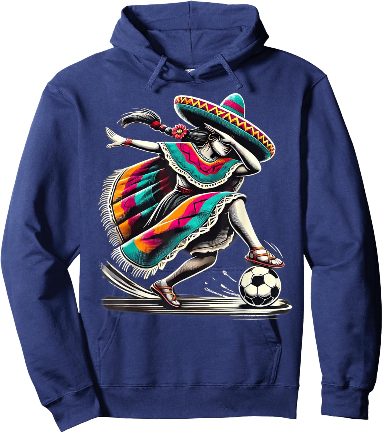 Mexican Girl Soccer Women Poncho - Chica Futbolista Mexicana Hoodie - Hoodie | Navy