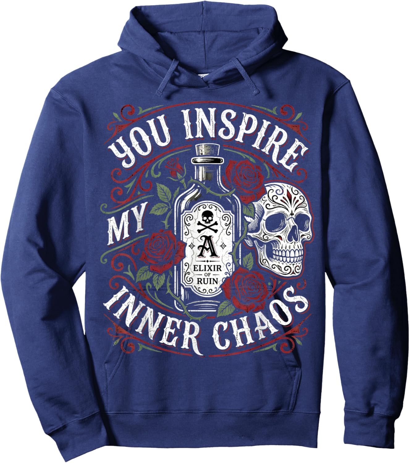 You Inspire My Inner Chaos Gothic Skull Dark Humor Hoodie - Hoodie | Navy