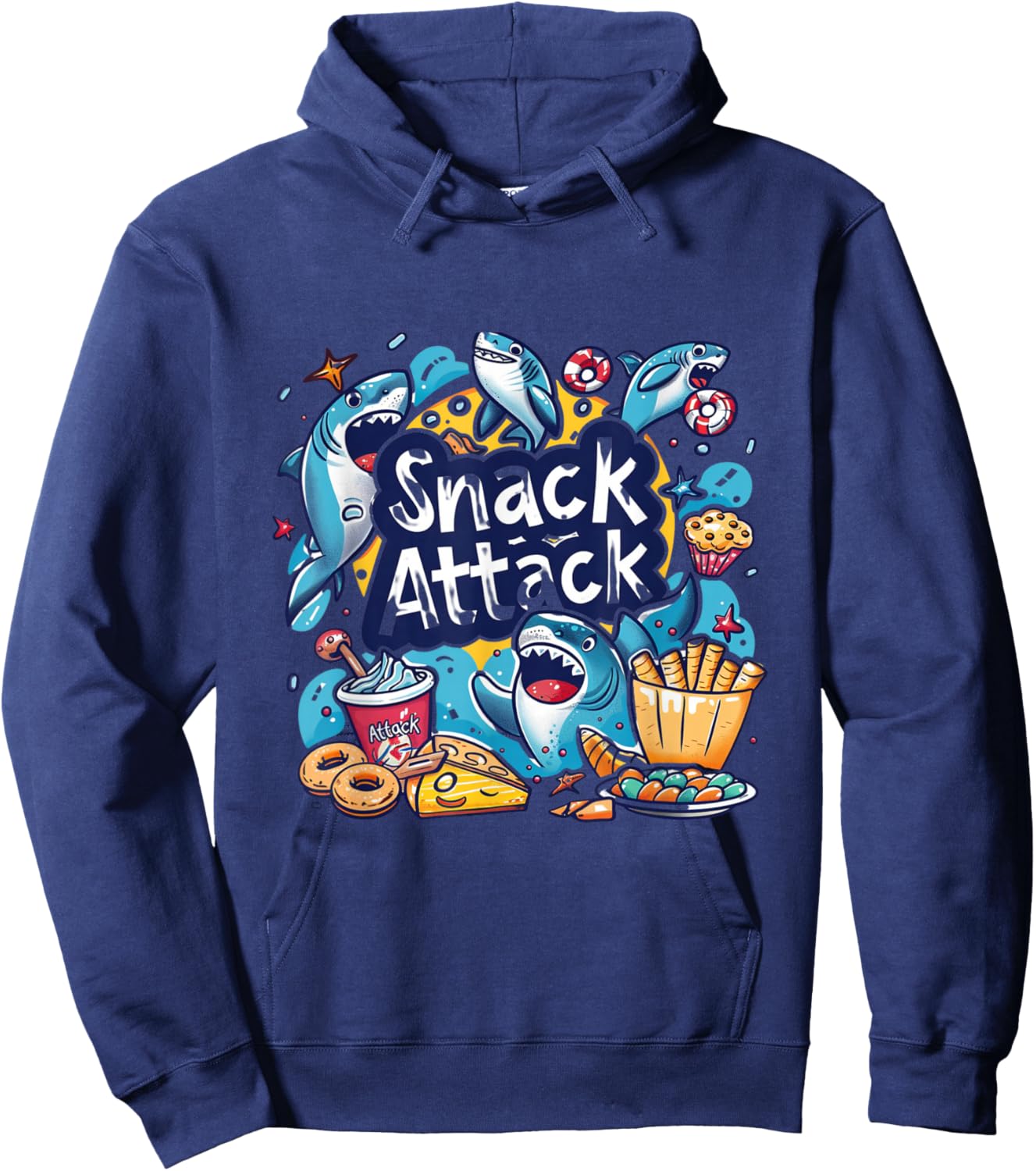 Snack Attack Funny Food Foodie Munchies Children Kids Shark Hoodie - Hoodie | Navy