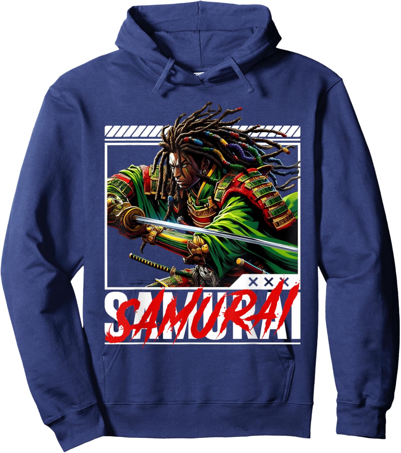 African American Samurai Black Japanese Afro Warrior Hoodie - Hoodie | Navy