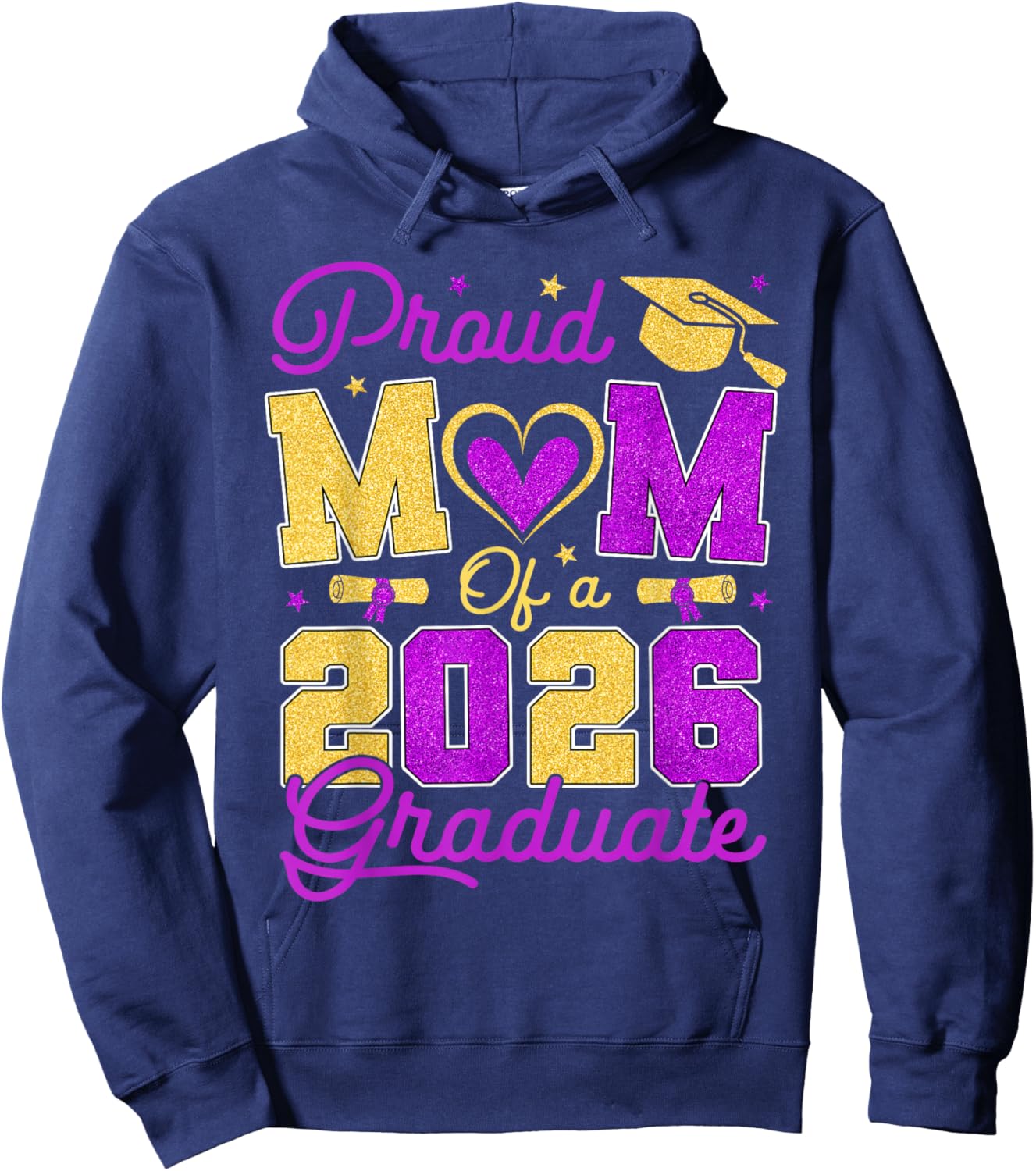 Proud Mom of A 2026 Graduate Purple & Gold Senior Graduation Hoodie - Hoodie | Navy