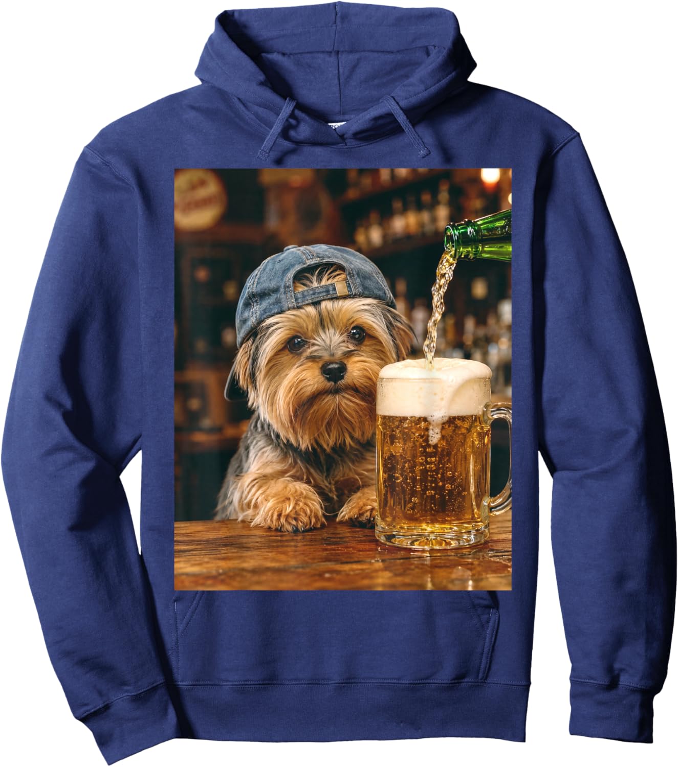 Yorkie Drinking Beer Funny Dog Meme Hoodie - Hoodie | Navy
