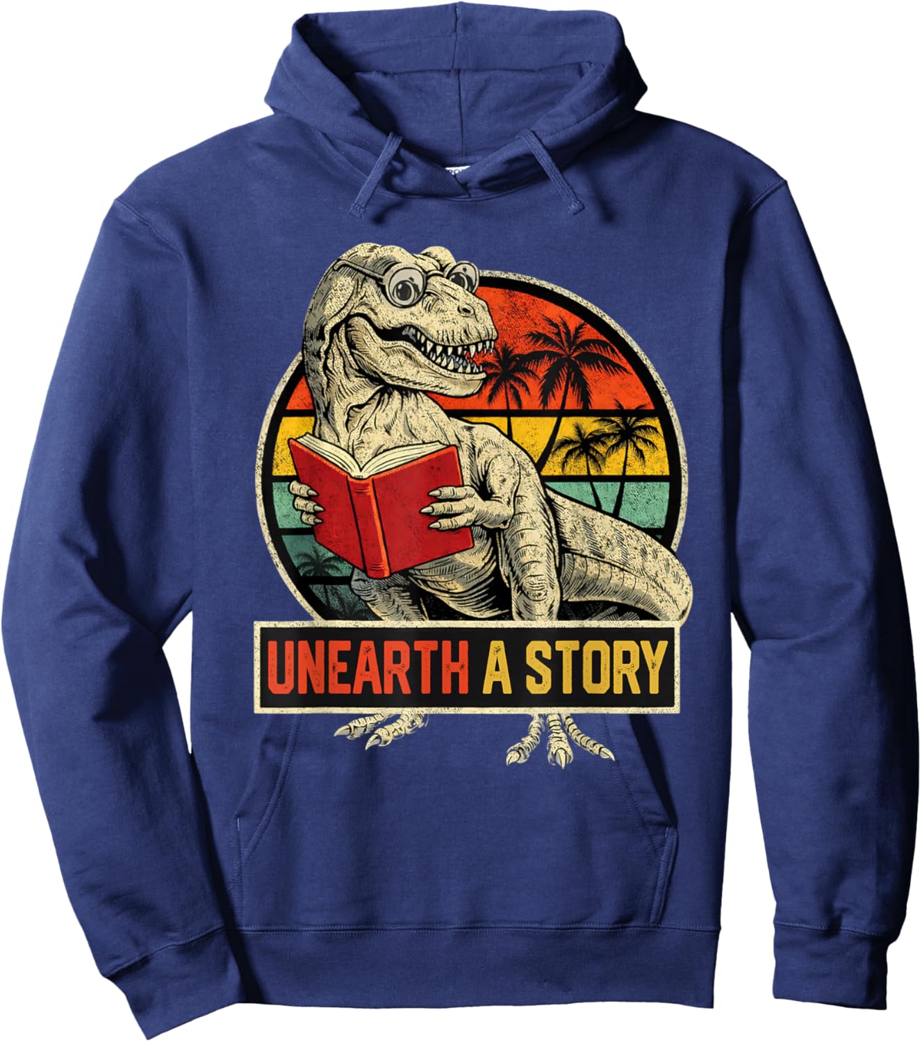 Unearth a Story Dinosaur Reading Book Dino T Rex Summer 2026 Hoodie - Hoodie | Navy