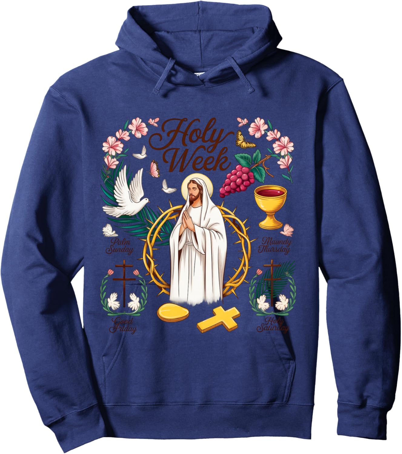 Semaine Sainte Dimanche de Pâques, He is Risen Croix de Pâques Chrétienne Manche Longue Hoodie - Hoodie | Navy