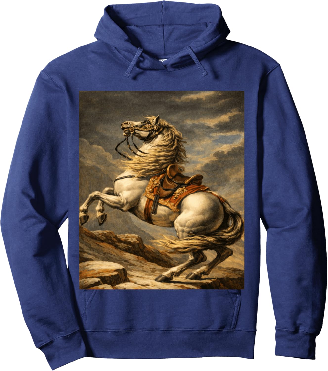 Majestic Vintage Motif Cheval d'élevage Manche Longue Hoodie - Hoodie | Navy