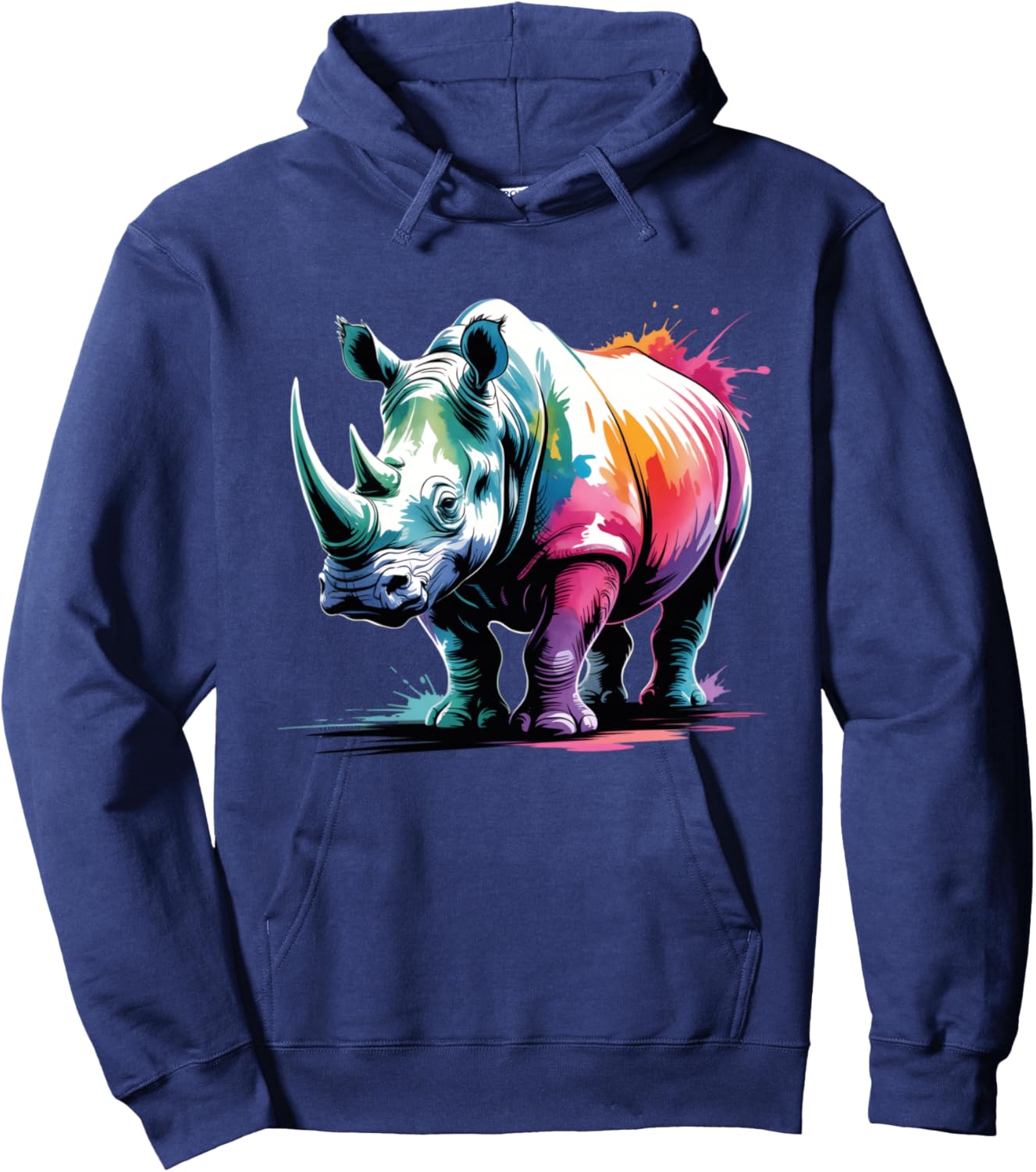 Rhino Poster Style Colorful Paint Splatter Art Graphic Hoodie - Hoodie | Navy