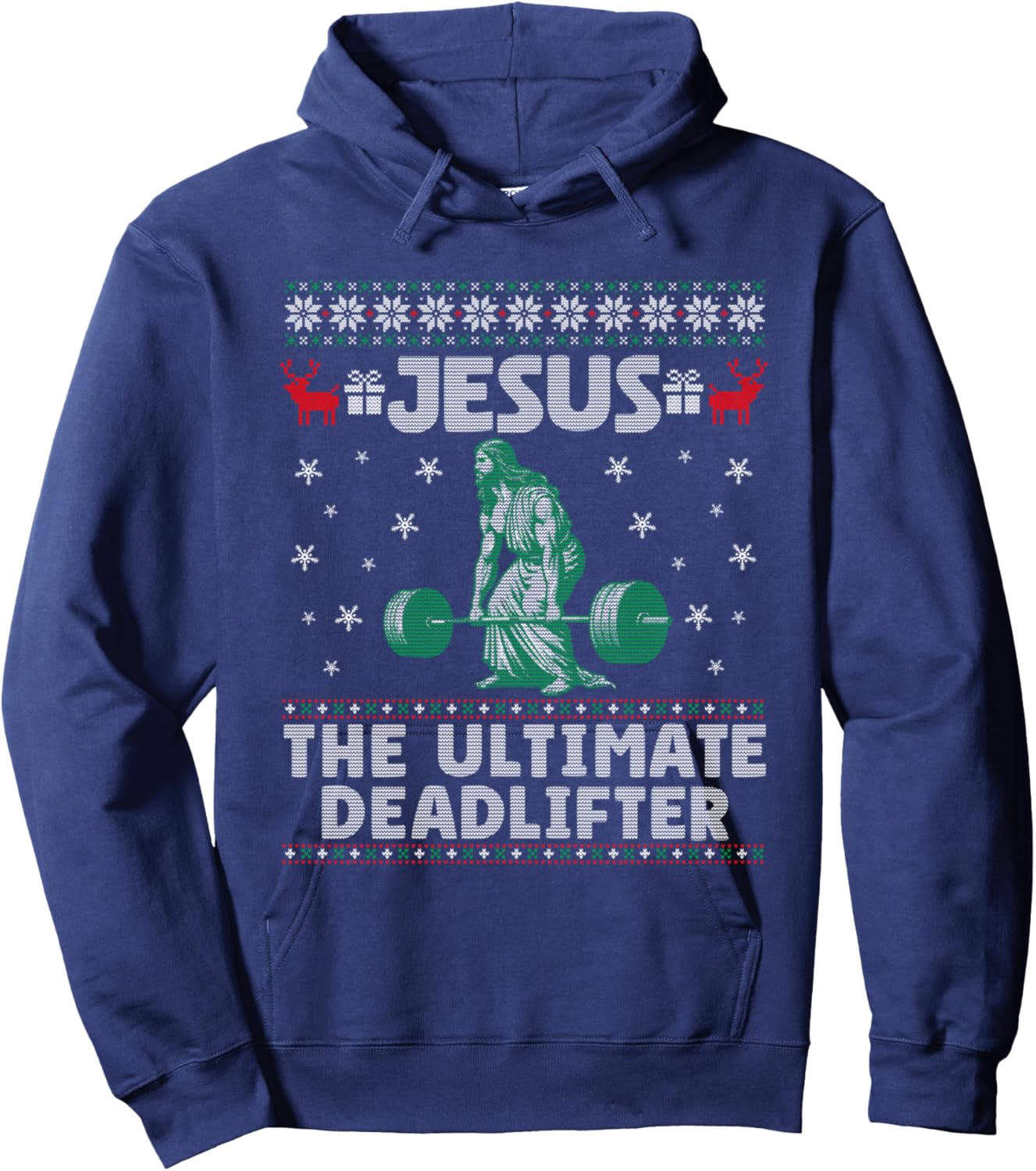 Funny Jesus The Ultimate Deadlifter Ugly Christmas Sweater Hoodie - Hoodie | Navy