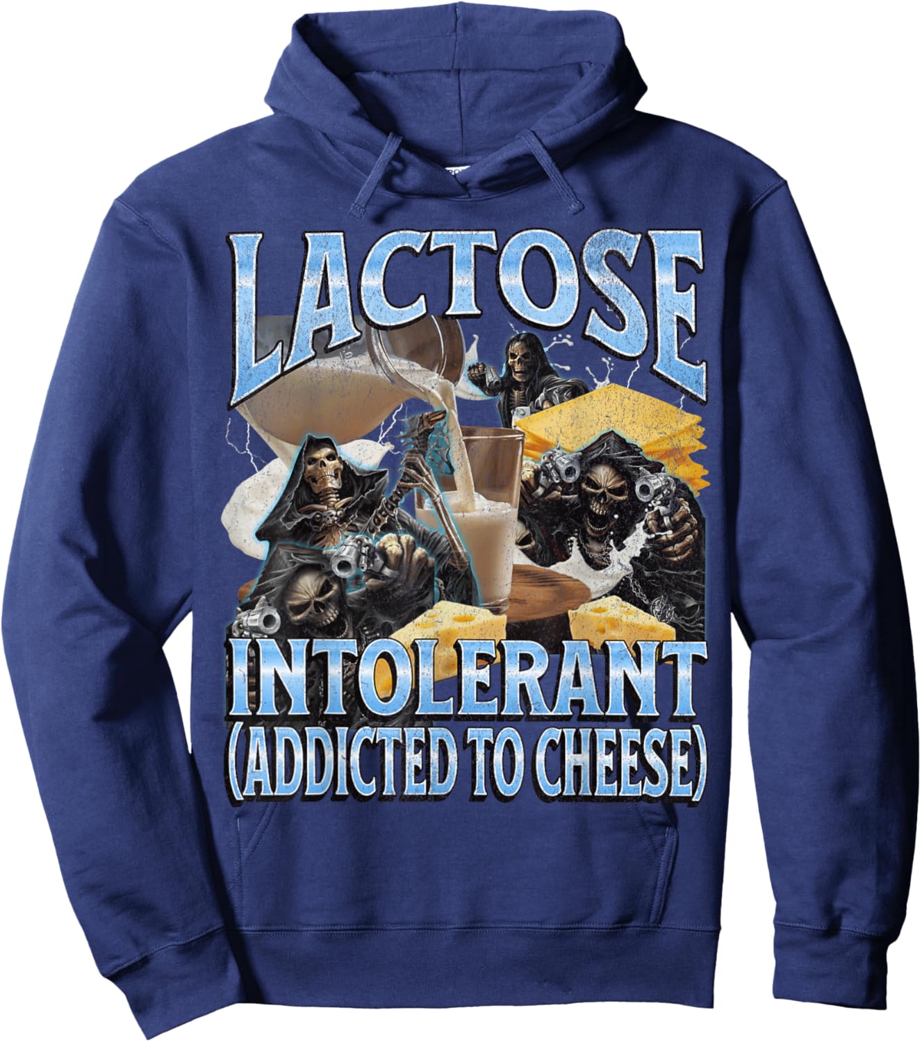 Lactose Intolerant Funny Hard Skeleton Meme Bootleg Graphic Hoodie - Hoodie | Navy