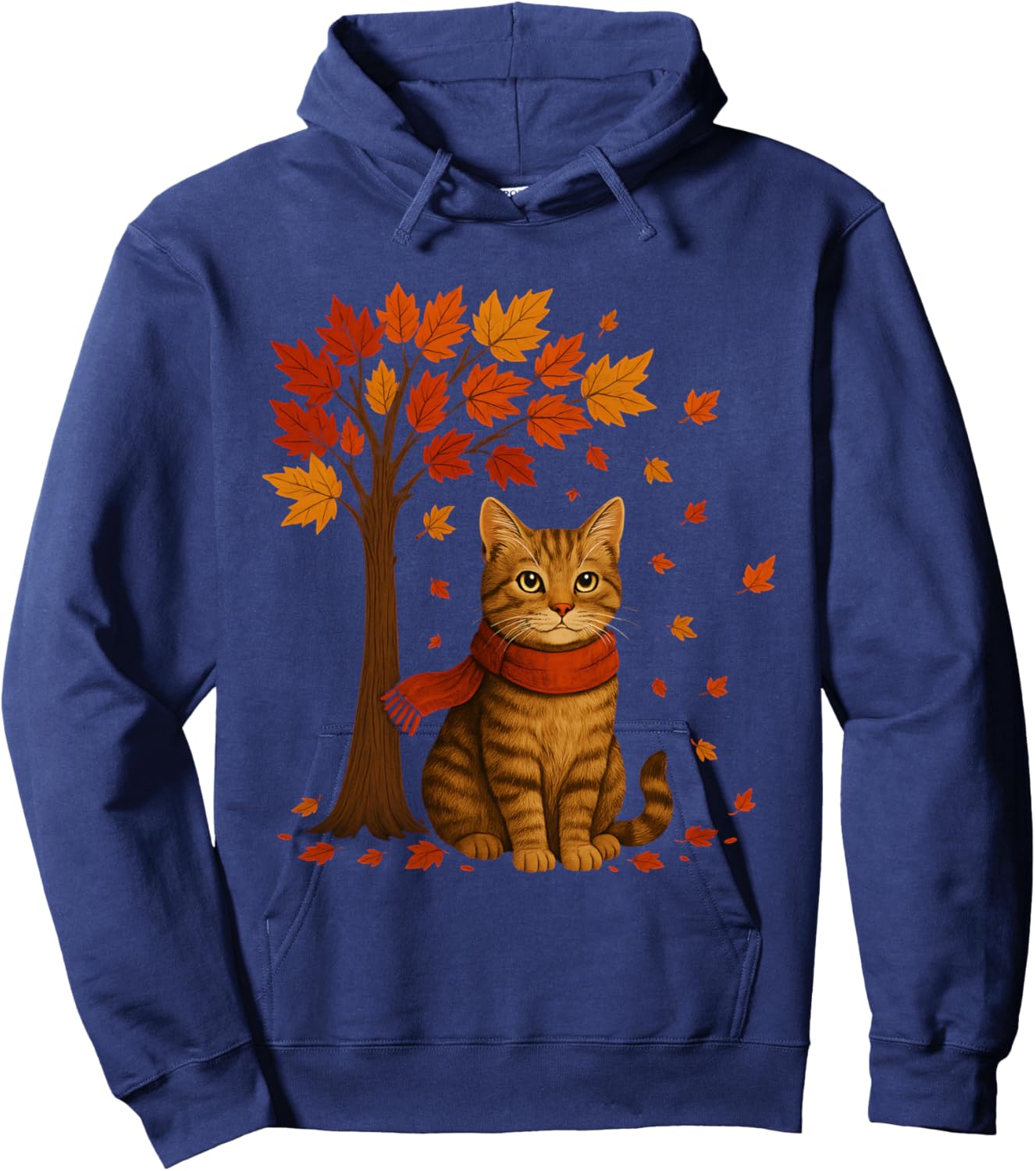 Autumn Cat Illustration with Falling Leaves for Everyone Hoodie - Hoodie | Navy