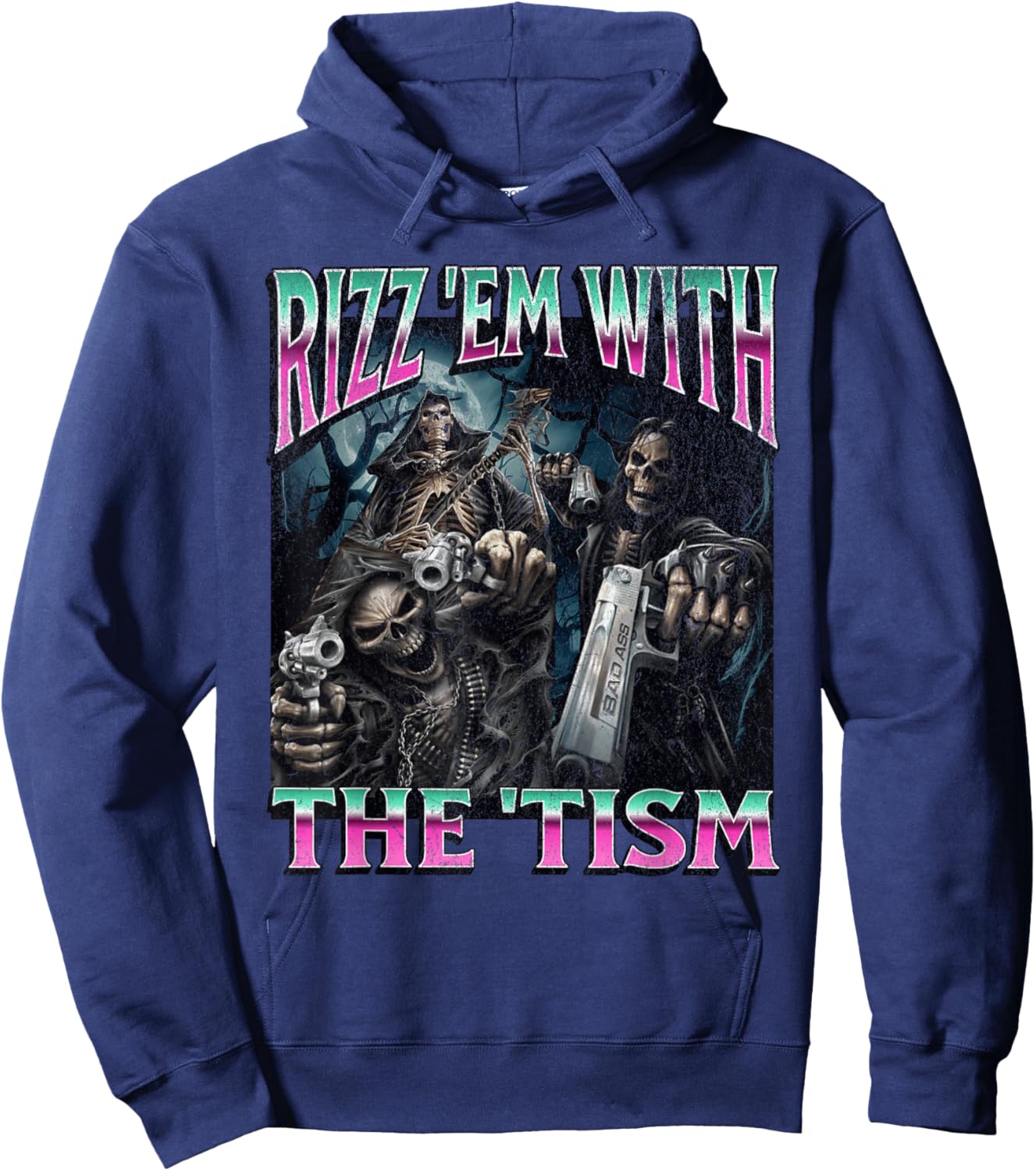 Rizz'em With The 'Tism Funny Hard Skeleton Meme Bootleg Hoodie - Hoodie | Navy