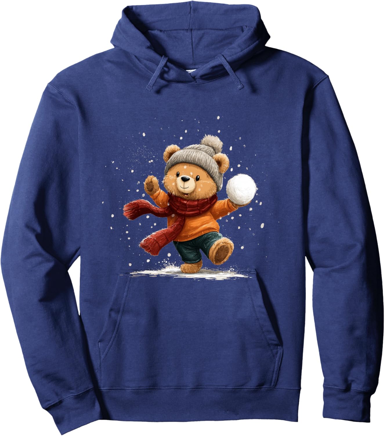 Joli Ours en Peluche avec Chapeau d'hiver et châle pour batailles de Boules de Neige Manche Longue Hoodie - Hoodie | Navy