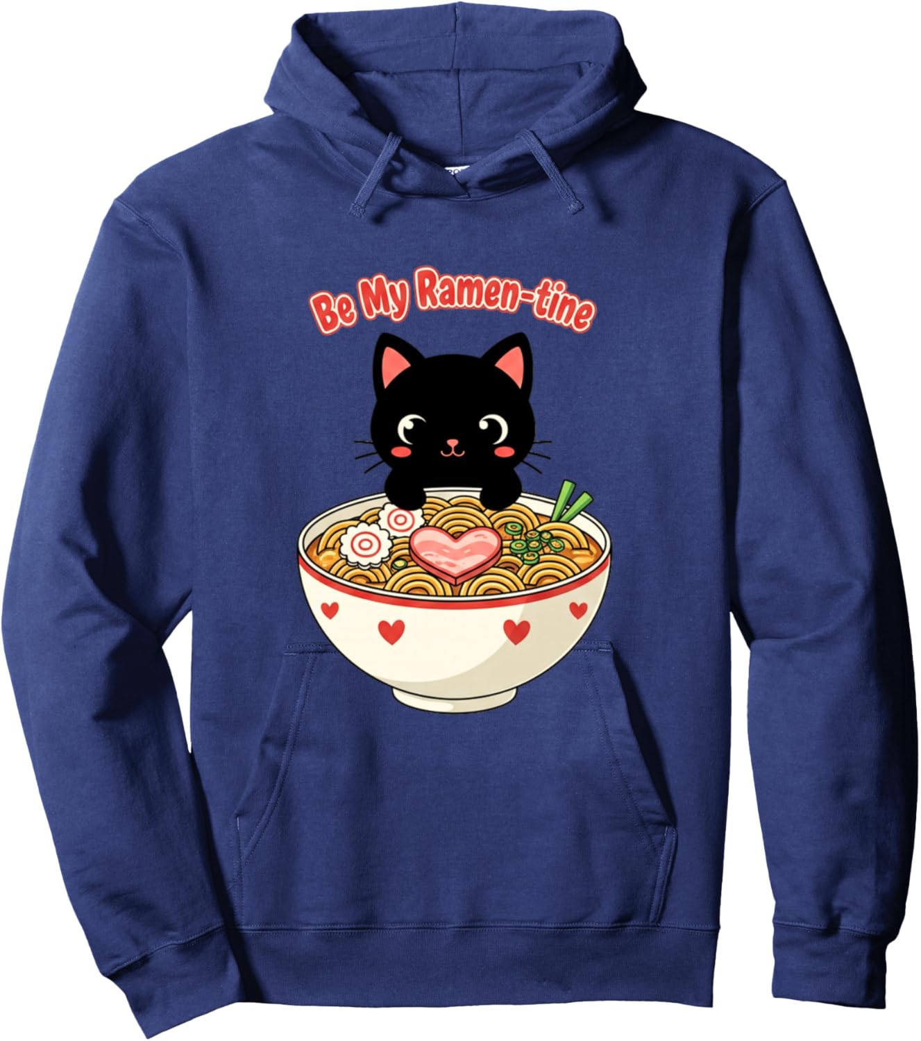 Chat Mangeant Ramen Mignon Saint-Valentin Japonais Manche Longue Hoodie - Hoodie | Navy