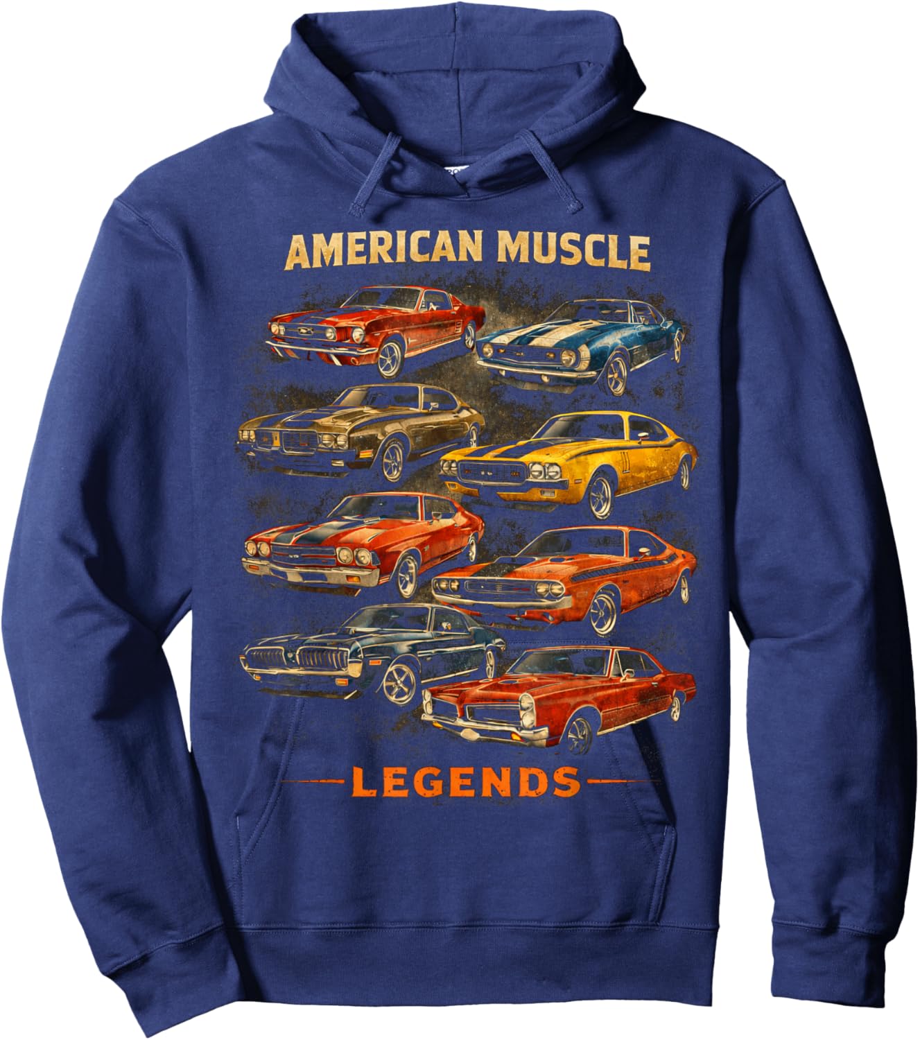 American Muscle Legends Vintage Classic Car Lover Patriotic Hoodie - Hoodie | Navy
