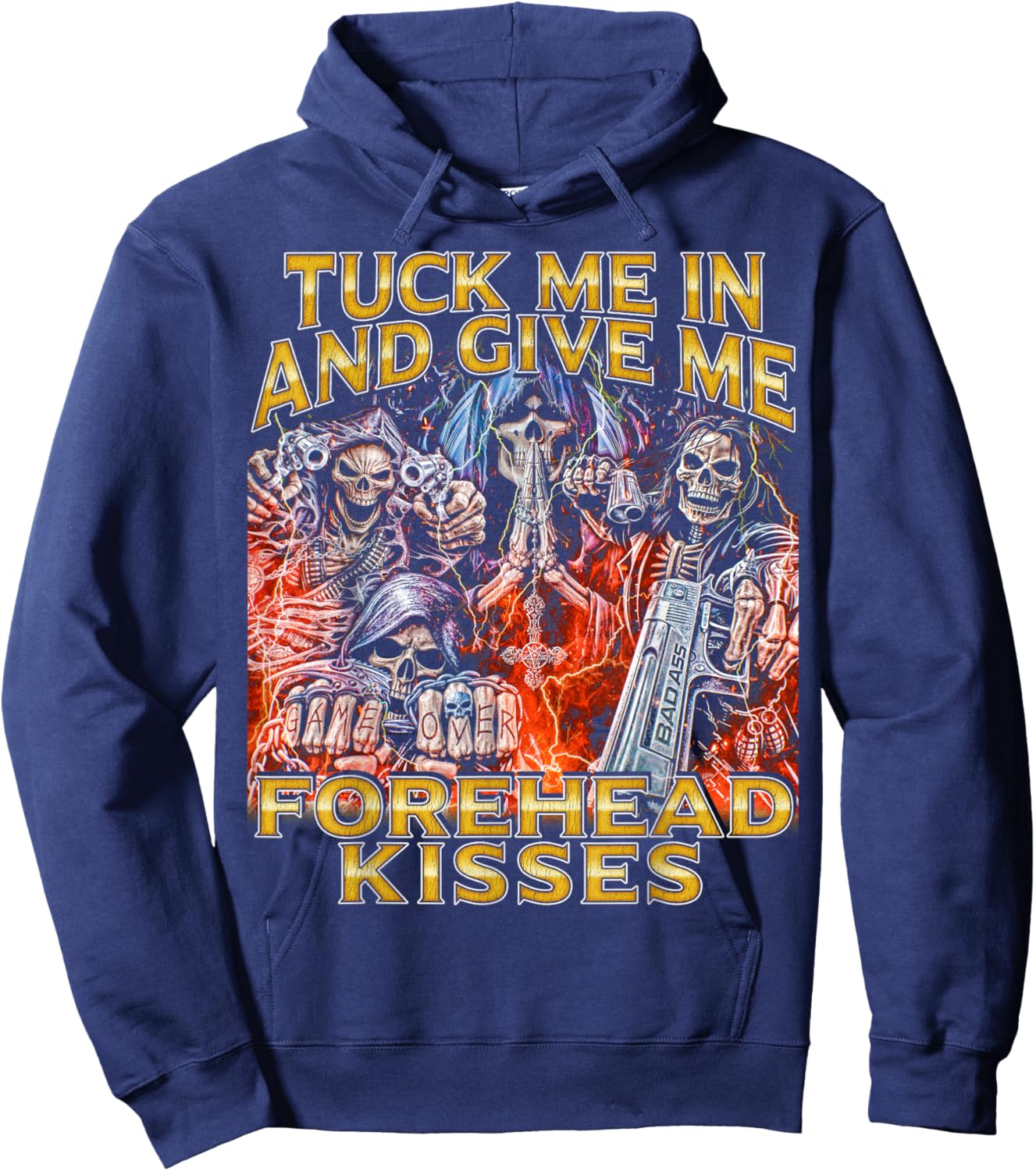 Tuck me in - Edgy Skeleton Bootleg Cool Hard Skeleton Meme Hoodie - Hoodie | Navy