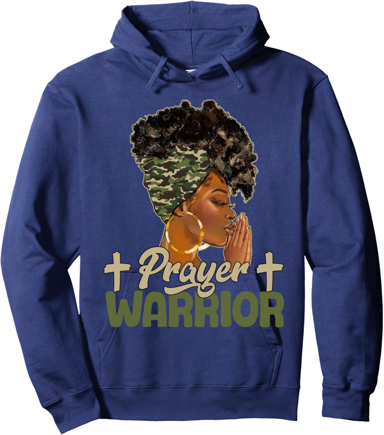 Praying Black Woman Afro Christian Sayings Prayer Warrior Hoodie - Hoodie | Navy