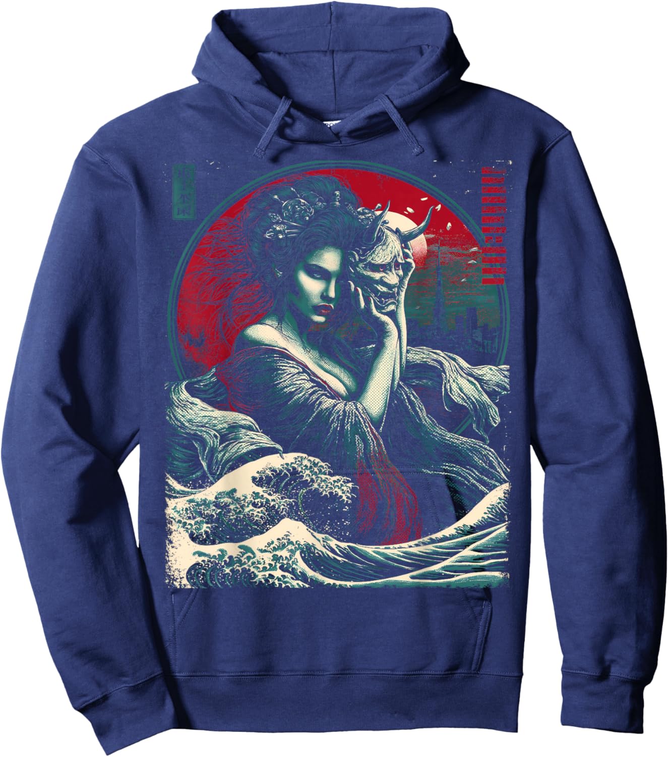 Japanische Tokyo Hannya Dämonenmaske und Mädchen Hoodie - Hoodie | Navy
