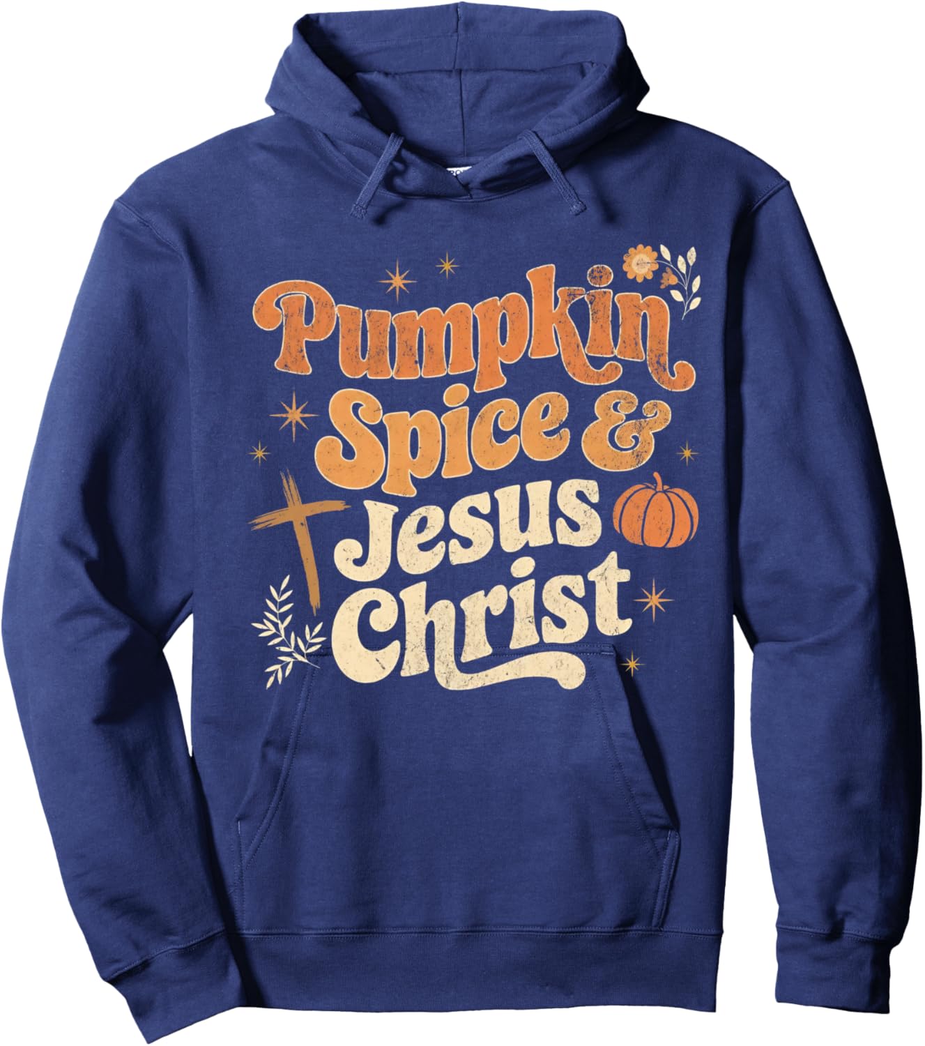 Retro Pumpkin Spice And Jesus Christ Fall Vibes Halloween Hoodie - Hoodie | Navy