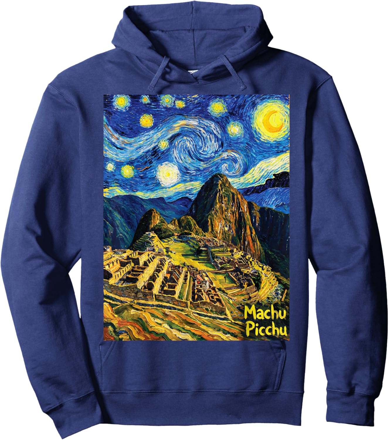 Machu Picchu Starry Night Van Gogh Style Peru Inca Ruins Hoodie - Hoodie | Navy