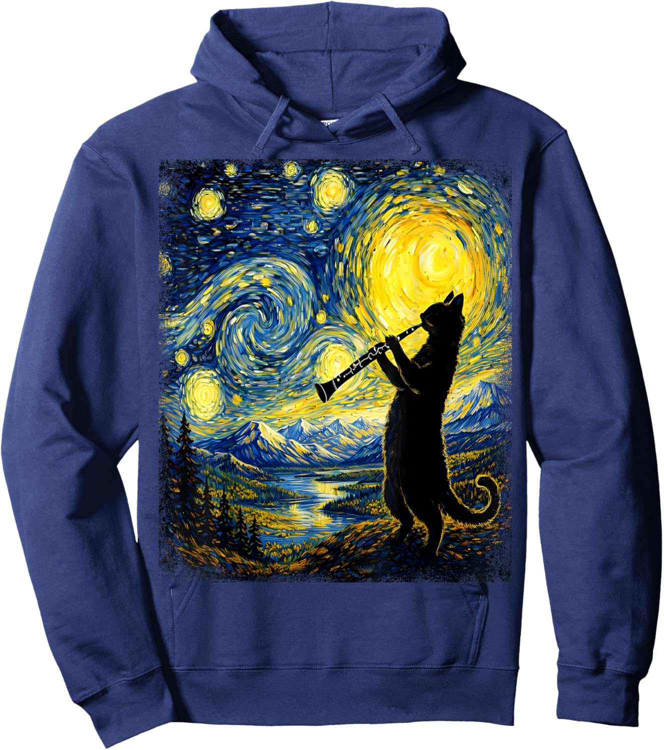 Cat Playing Clarinet Music Funny Musician Lover Clarinetist Hoodie - Hoodie | Navy
