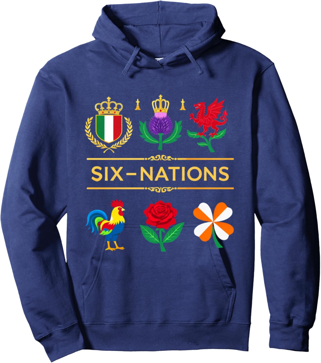 6 Nations Rugby Tournament Six Nation's Rugbyman Supporter Fun Hoodie - Hoodie | Navy