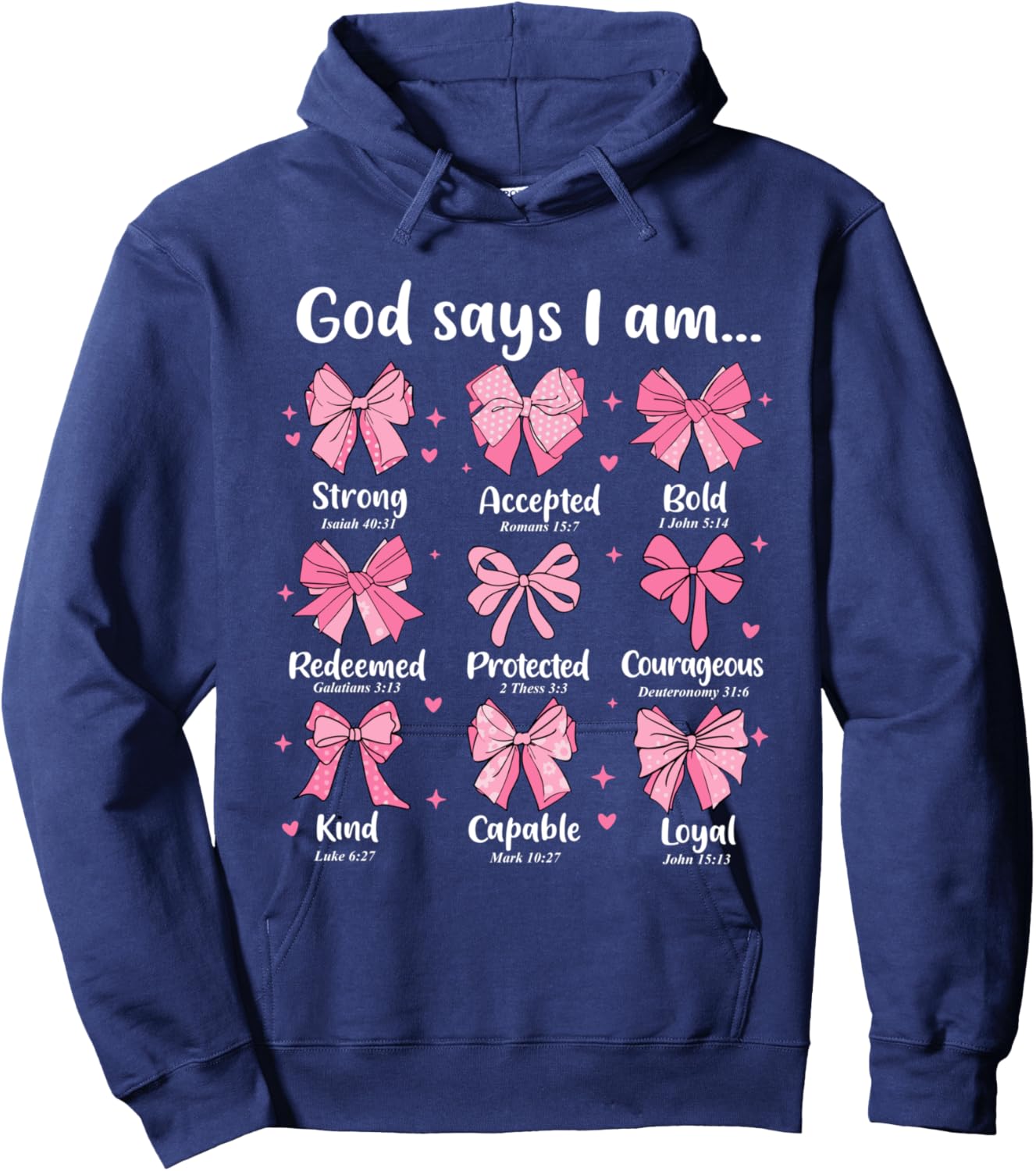 God Says I Am Coquette Bow Christian Jesus Coquette Bible Hoodie - Hoodie | Navy