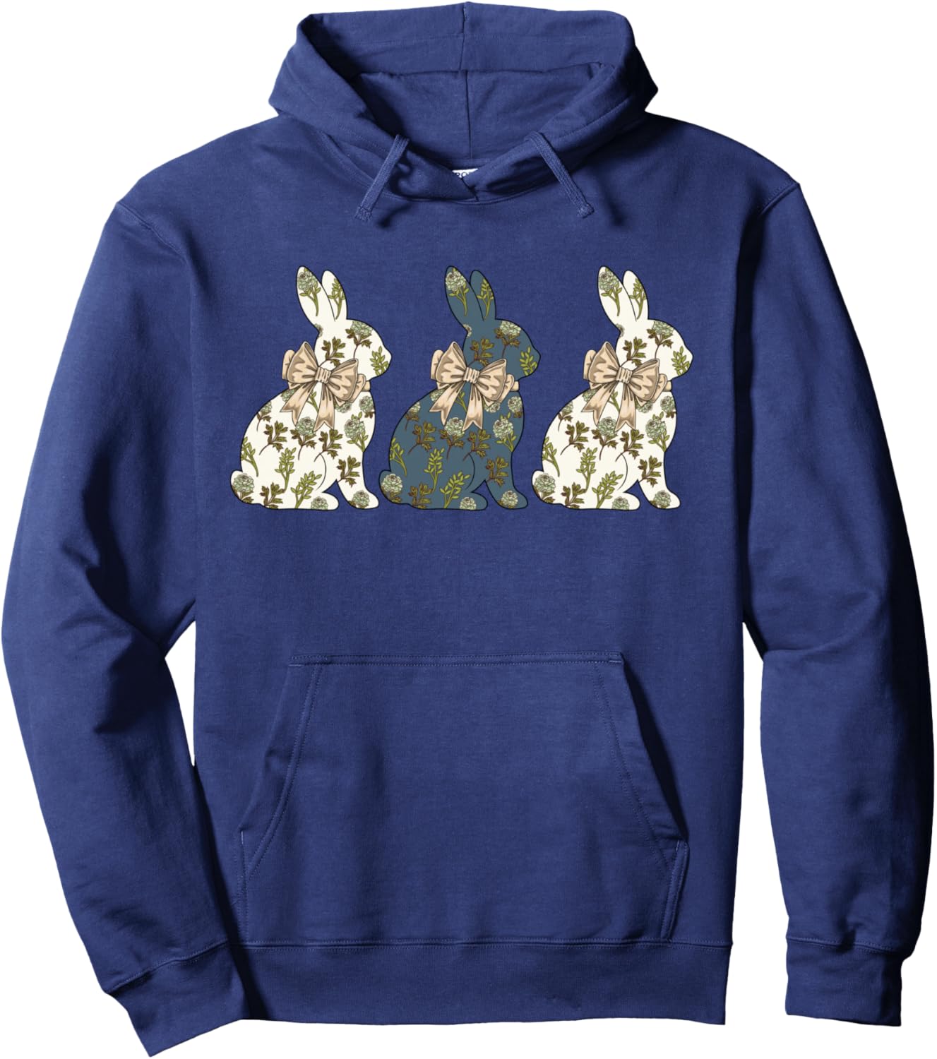 Happy Easter Bunny Floral Chinoiserie Toile Rabbit Coquette Manche Longue Hoodie - Hoodie | Navy