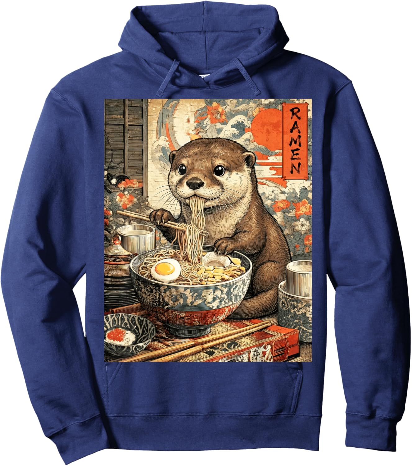 Funny Ramen Otter Anime Otaku Noodles Graphic Hoodie - Hoodie | Navy