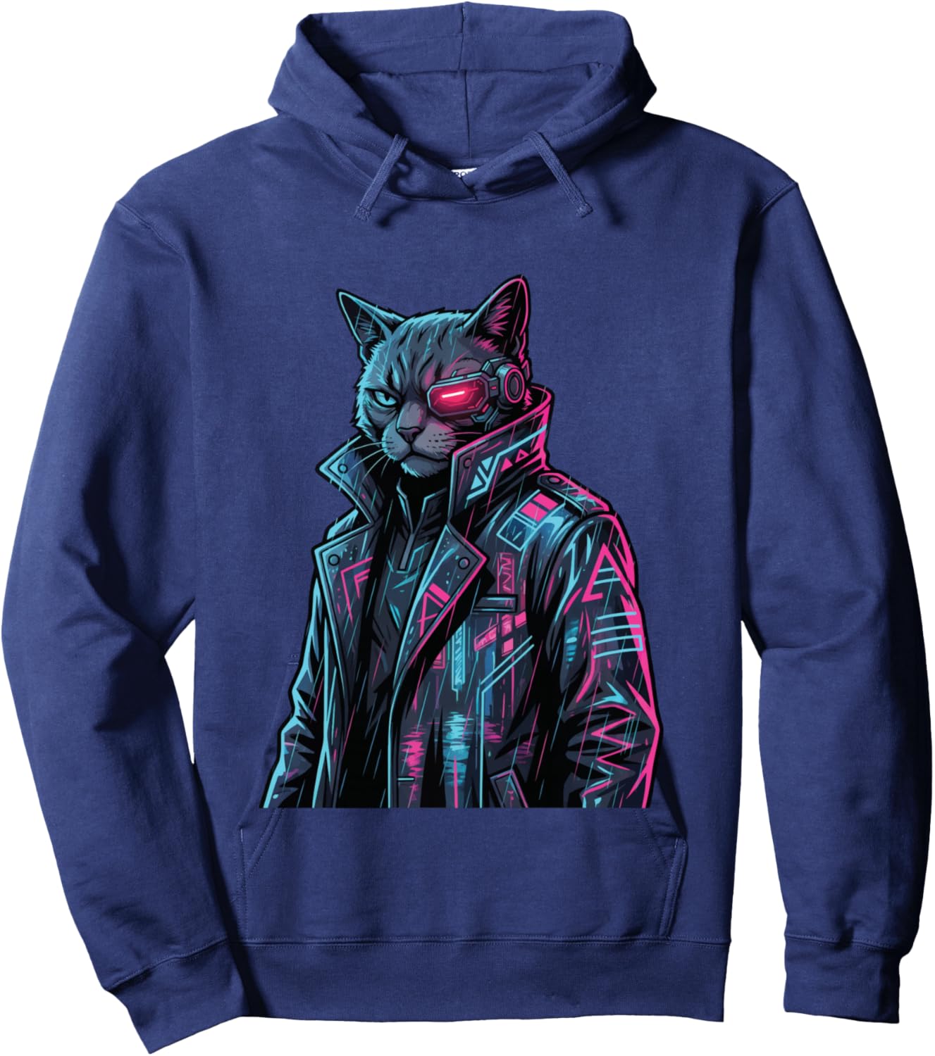 Cyberpunk Cat Cyborg Sci-Fi Synthwave Future Art Hoodie - Hoodie | Navy