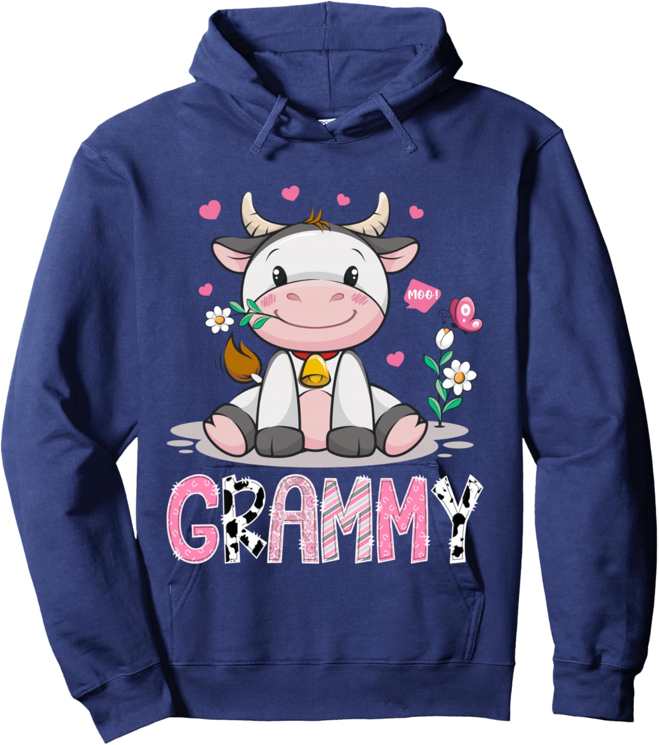 Grammy Cute Cow Moo Farmer Birthday Family Matching Hoodie - Hoodie | Navy