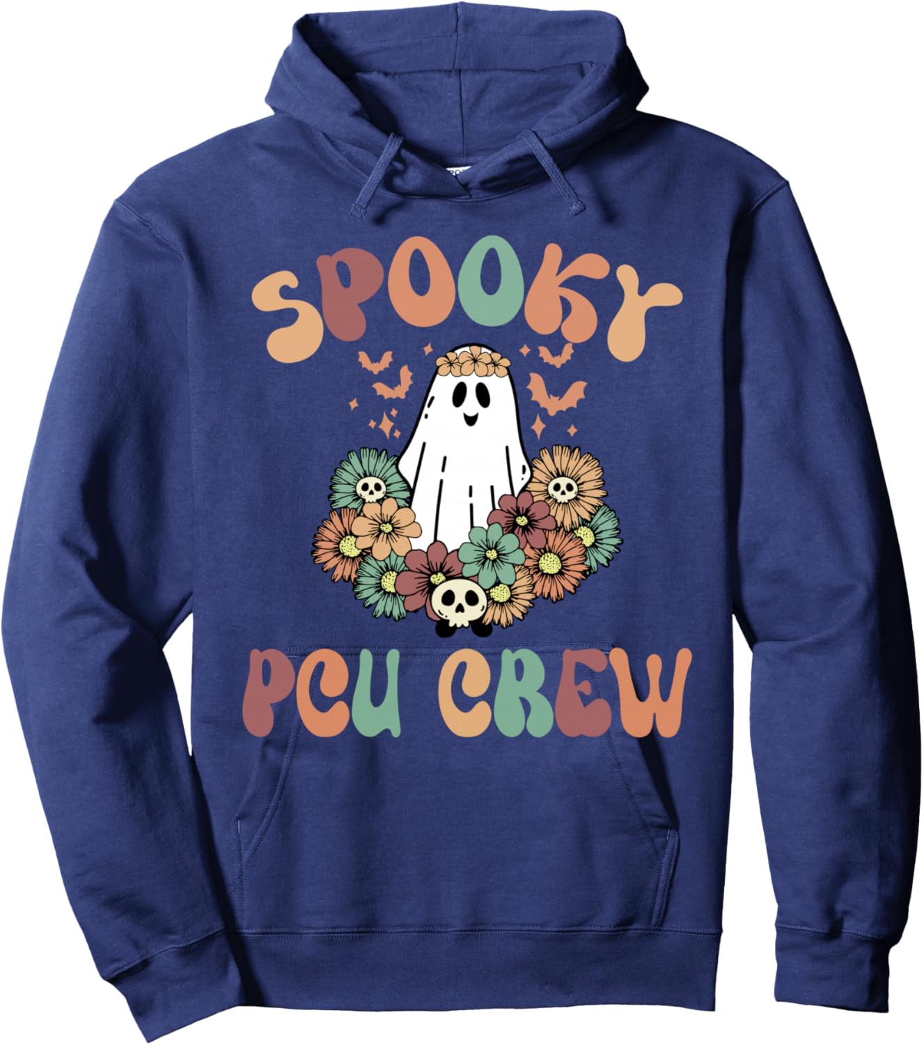 Spooky PCU Crew Floral Ghost Progressive Care Unit Halloween Hoodie - Hoodie | Navy