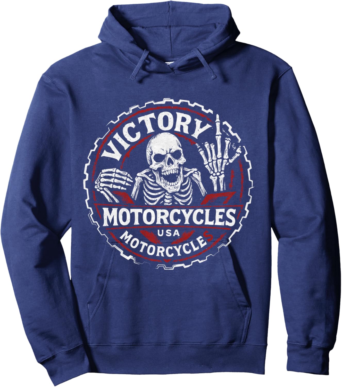 Vintage American Motor Cycles Victory USA Skelett Lustig Langarmshirt Hoodie - Hoodie | Navy