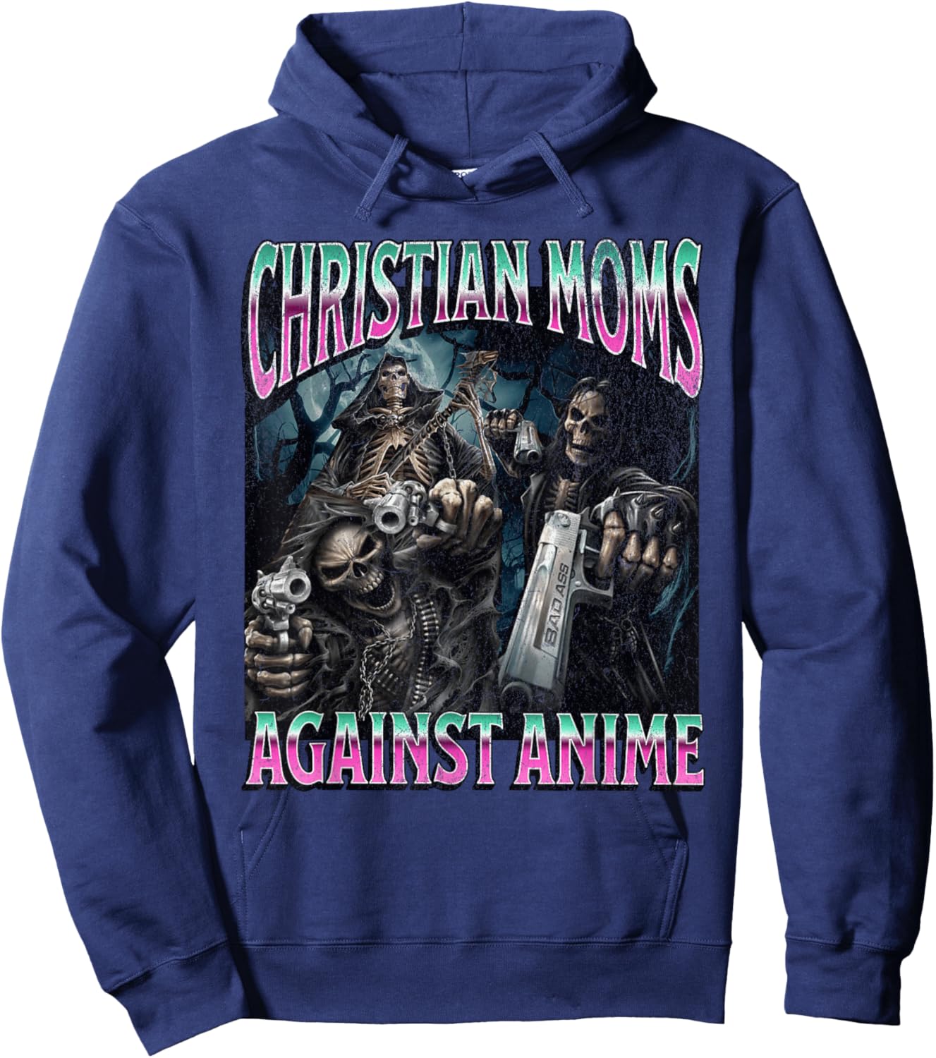 Christian Moms Against Anime Funny Hard Skeleton Meme Hoodie - Hoodie | Navy