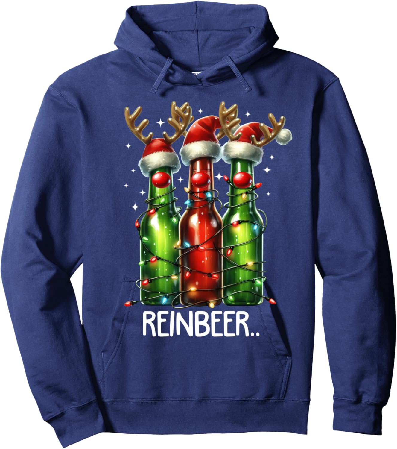 Reinbeer Funny Adult Christmas Beer Drinking Pajama Outfits Hoodie - Hoodie | Navy