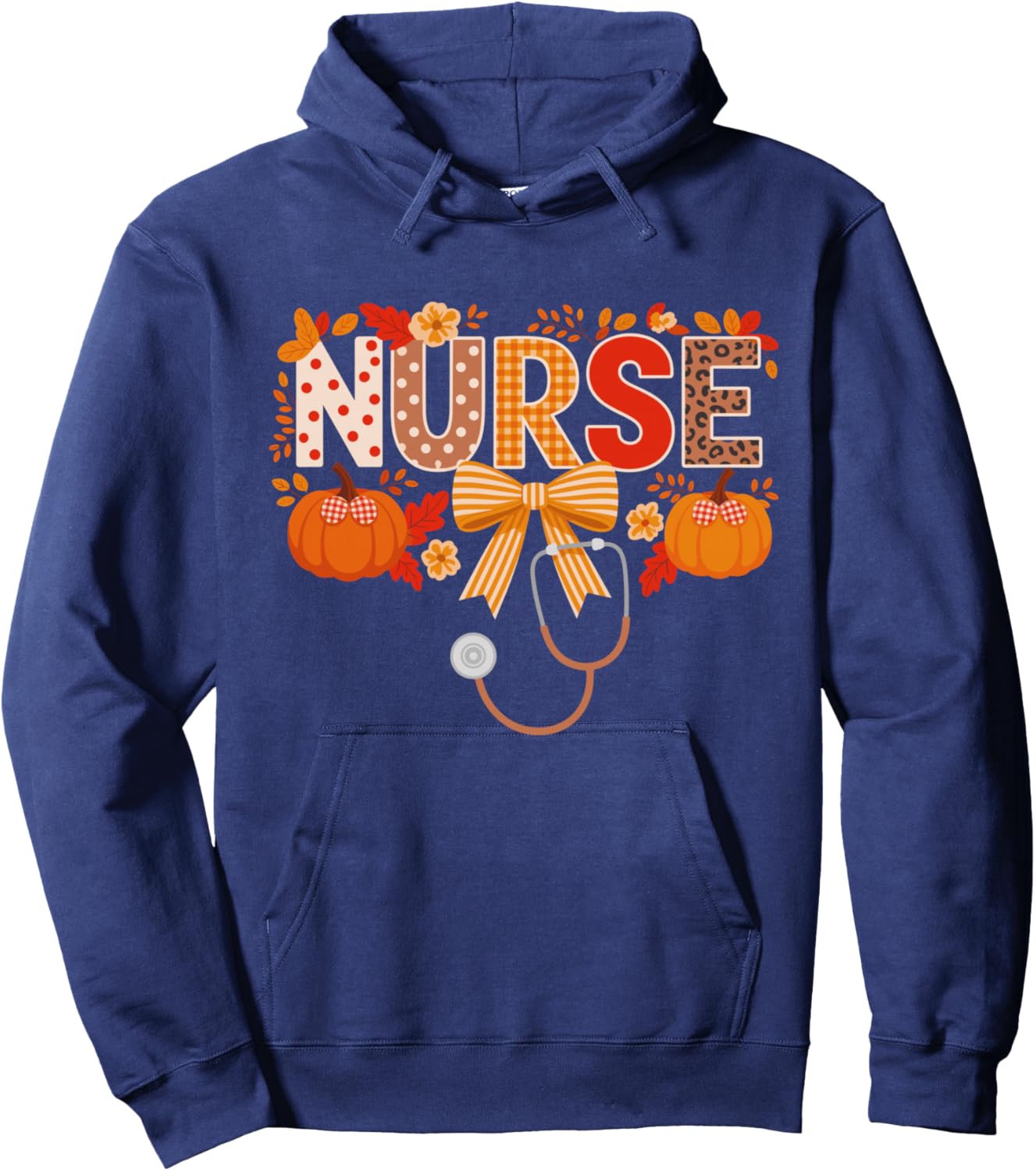 Thanksgiving Nursing Fall Autumn Vibes Coquette Nurse Hoodie - Hoodie | Navy