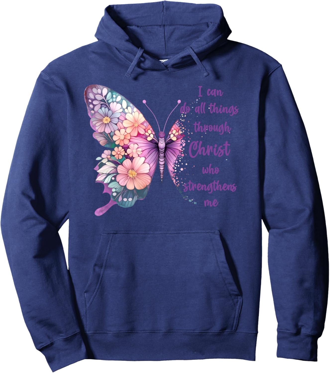 I Can Do All Things Through Christ Pretty Butterfly Hoodie - Hoodie | Navy