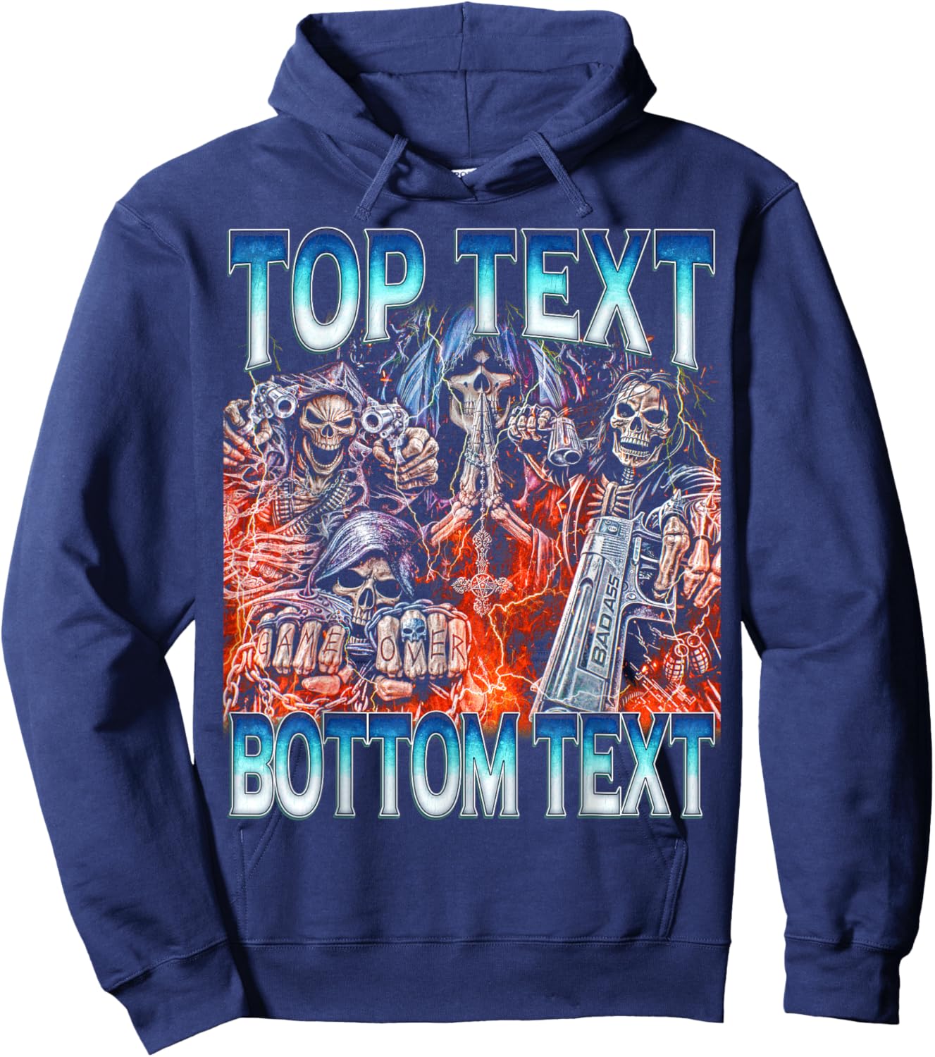 Top Bottom Text - Edgy Skeleton Bootleg Hard Skeleton Meme Hoodie - Hoodie | Navy