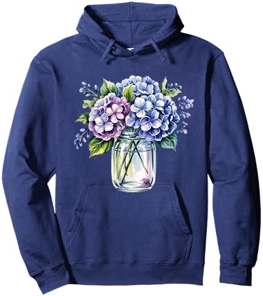 Blue Hydrangea Design Flower Lovers and Hydrangea Hoodie - Hoodie | Navy